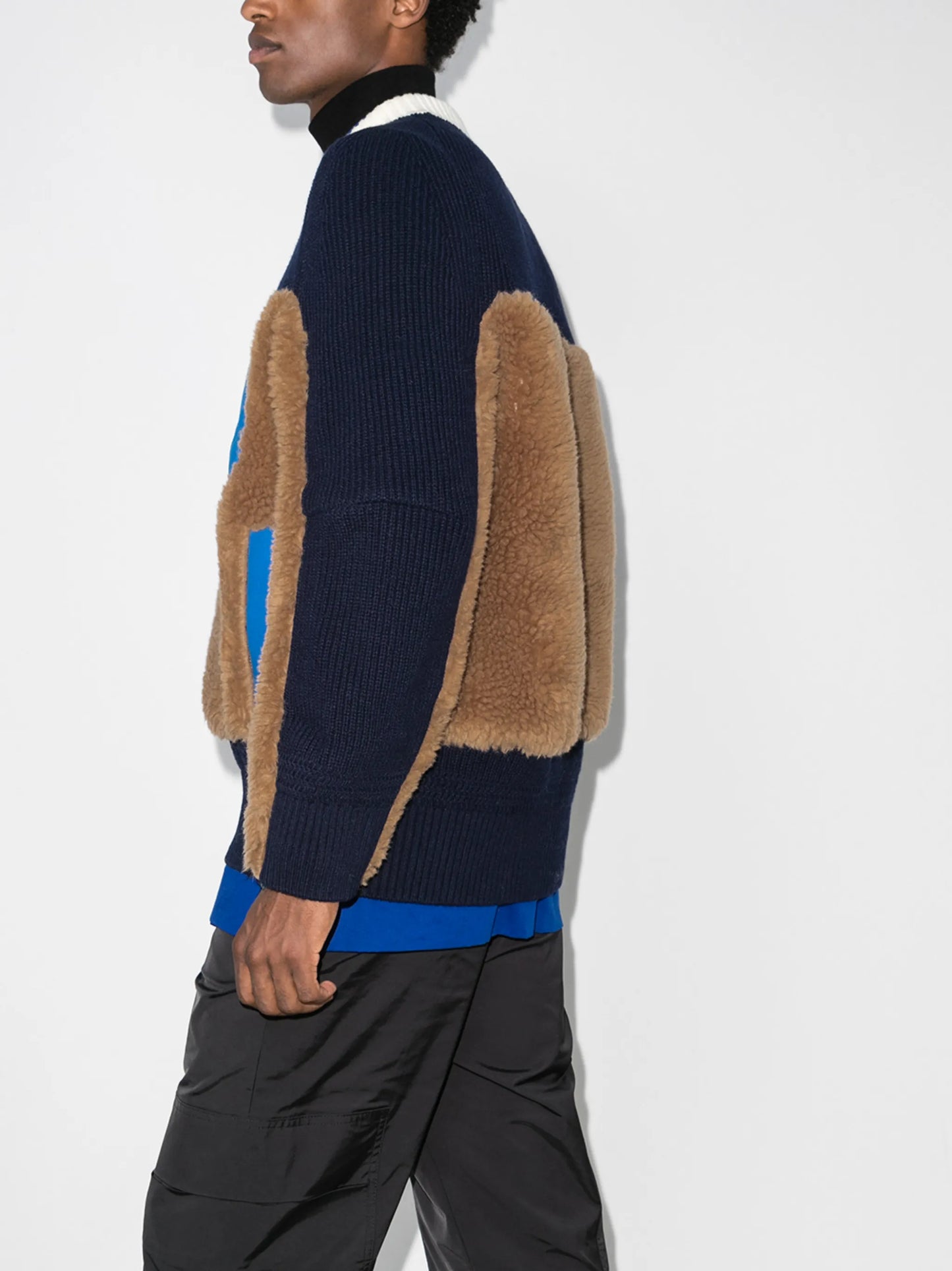 faux-shearling panelled jumper