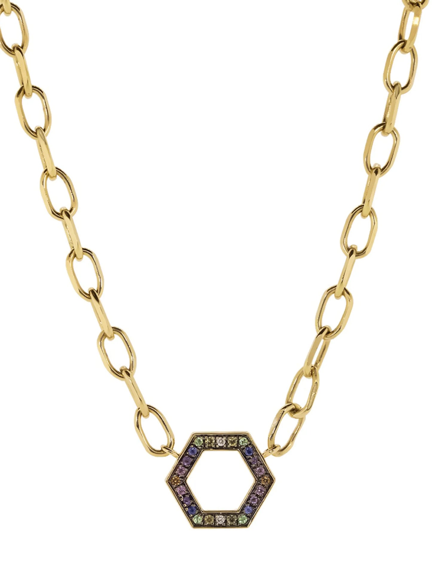 sapphire rainbow hexagon necklace