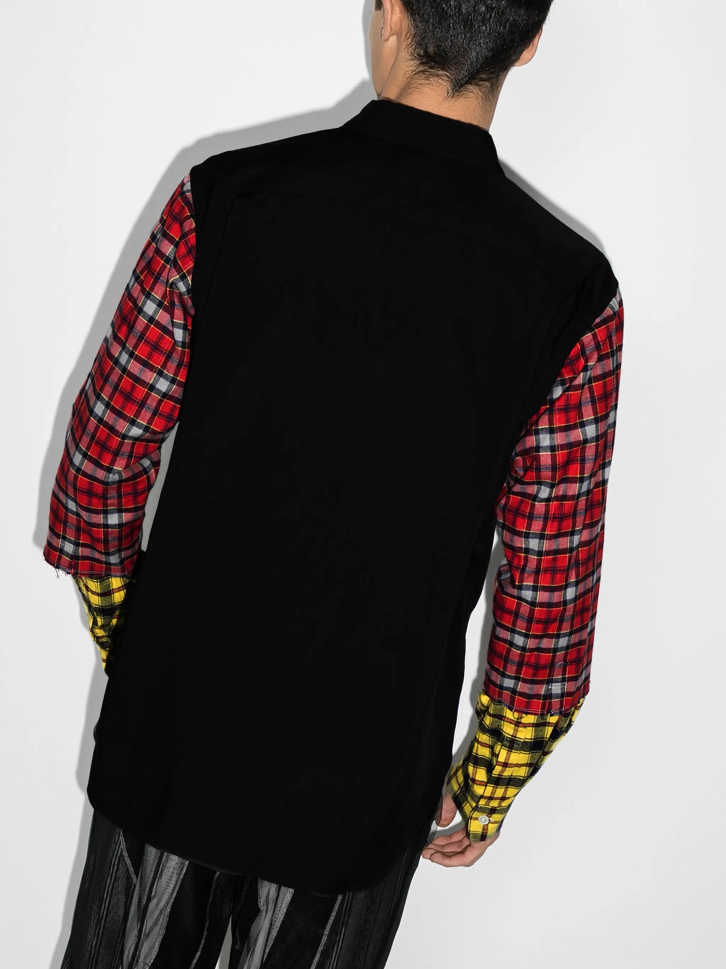 tartan-sleeve buttoned shirt