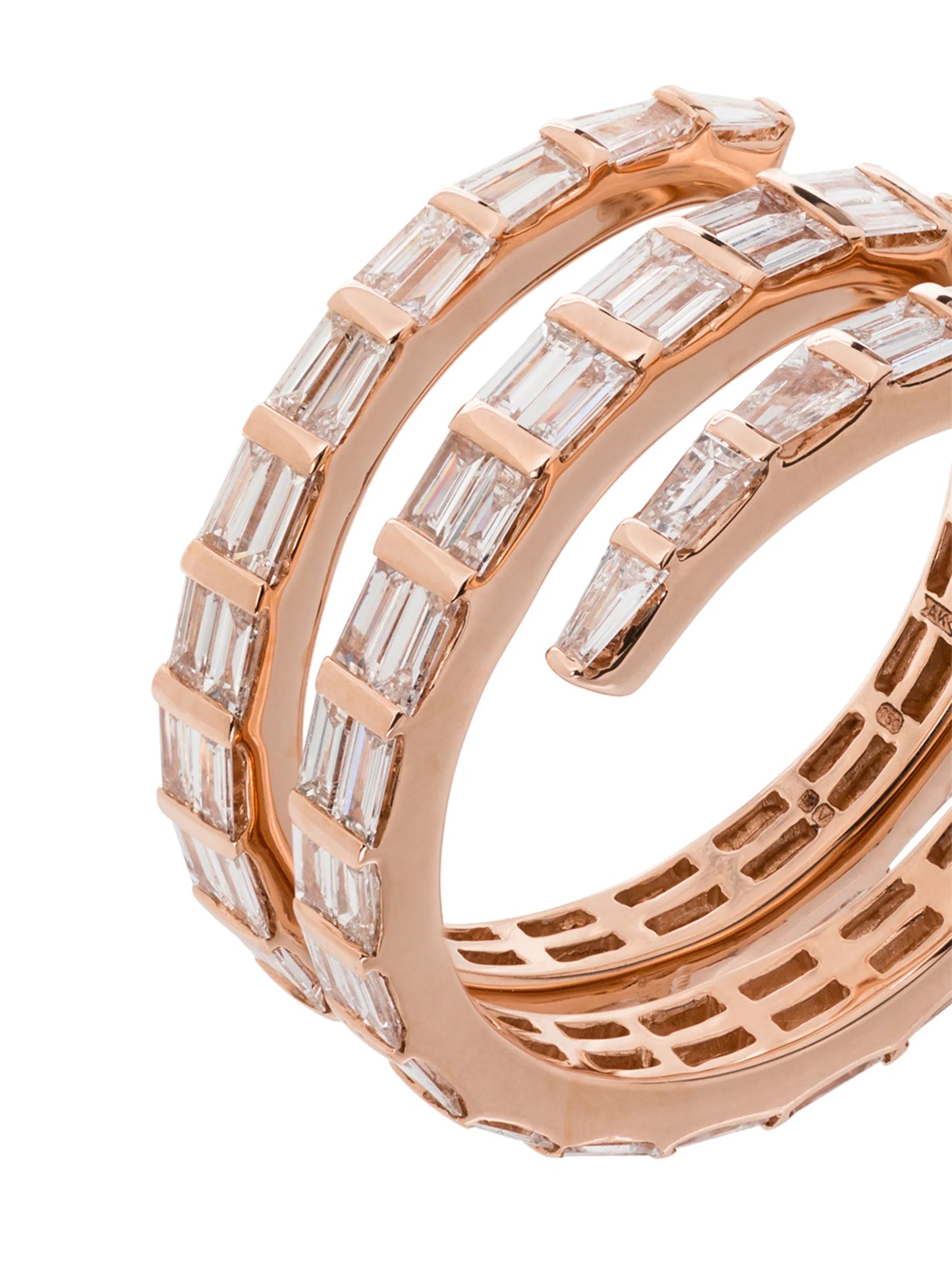 18kt rose gold baguette diamond coil ring