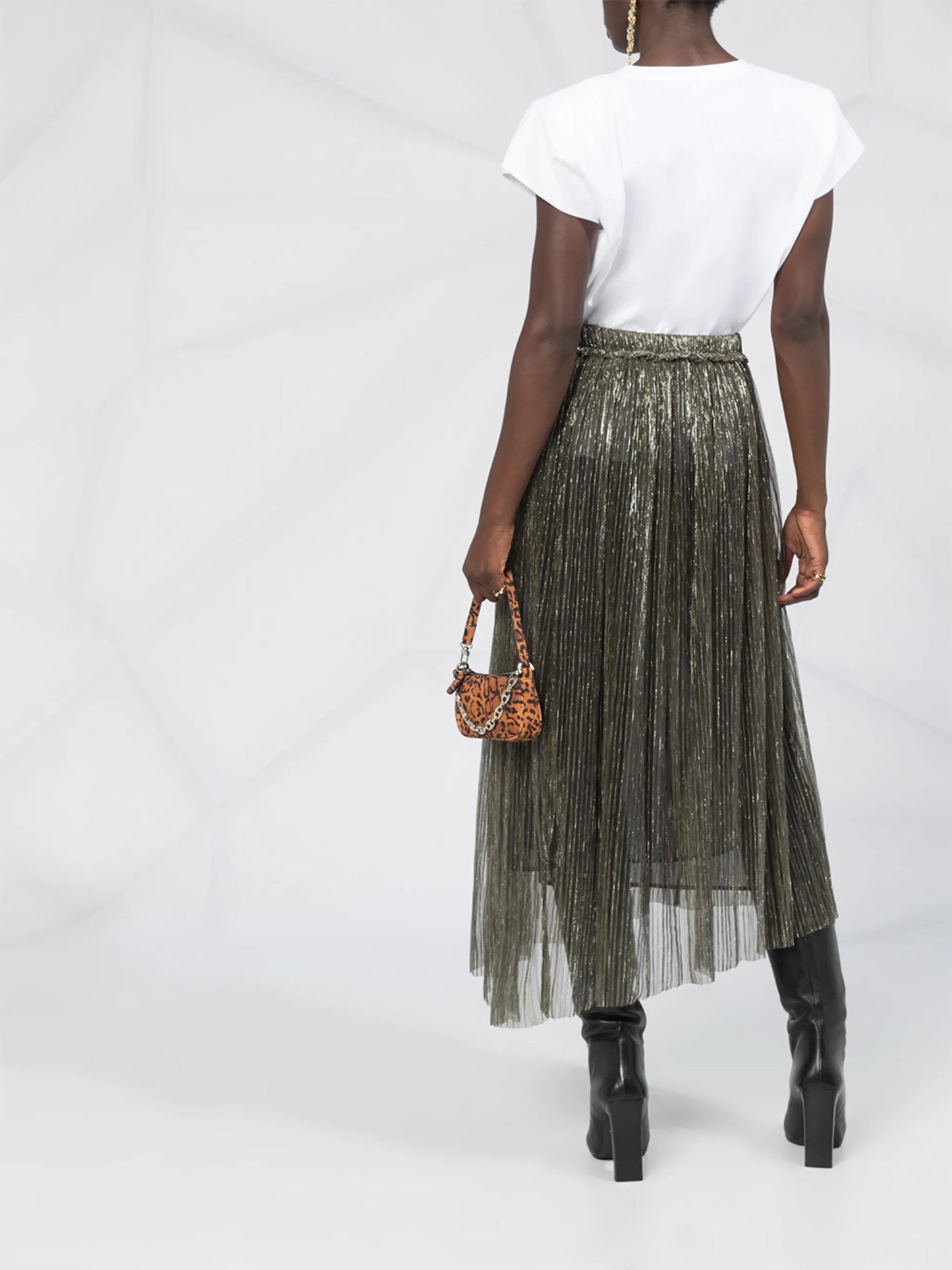 asymmetrical metallic pleated skirt