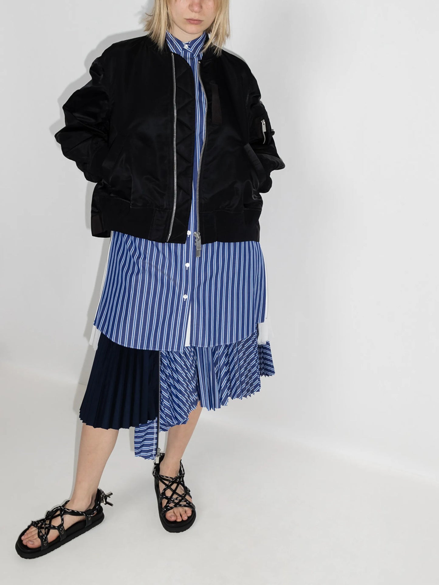 Ma-1 ruched-sleeve bomber jacket