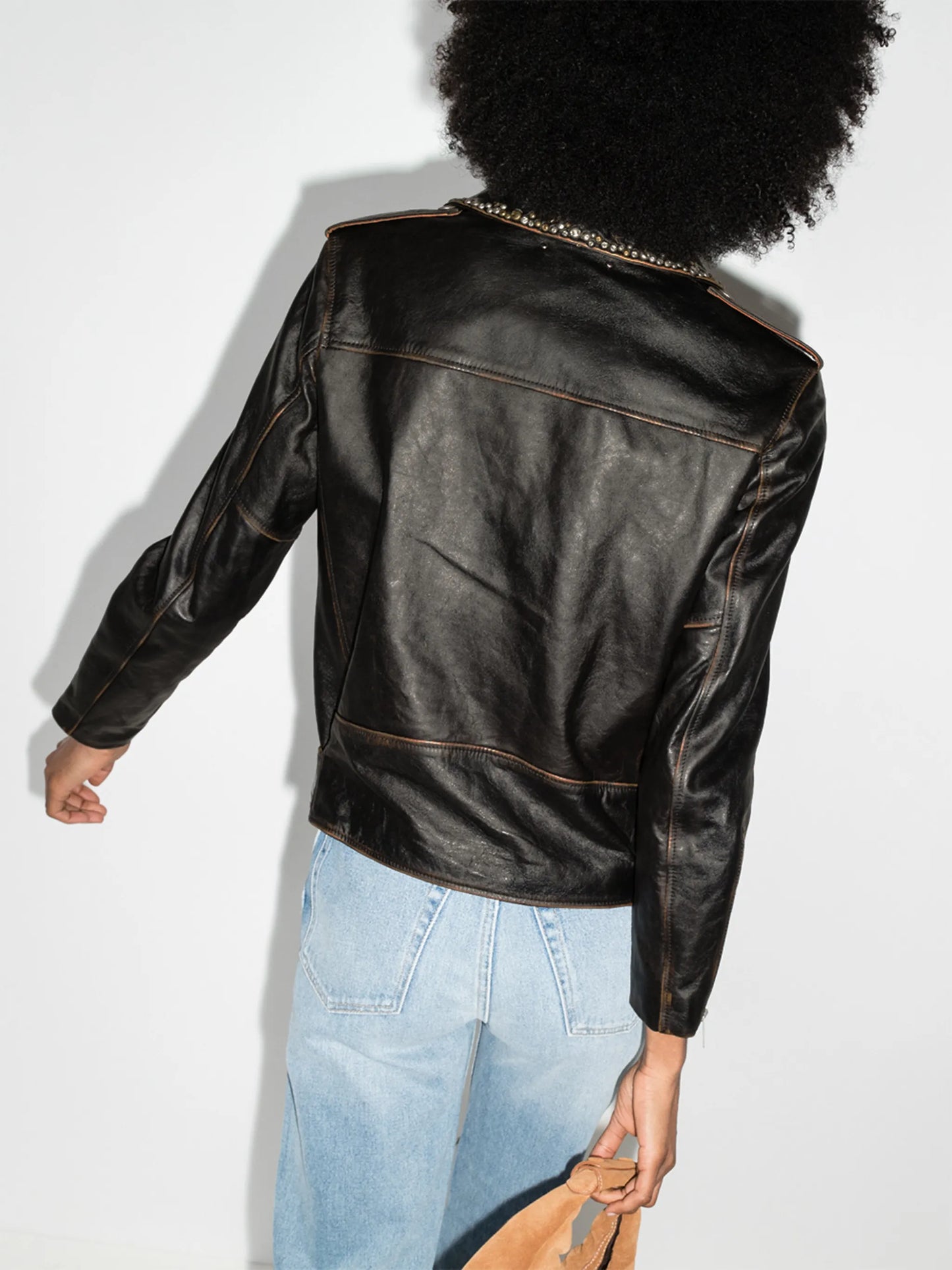 stud-embellished leather biker jacket