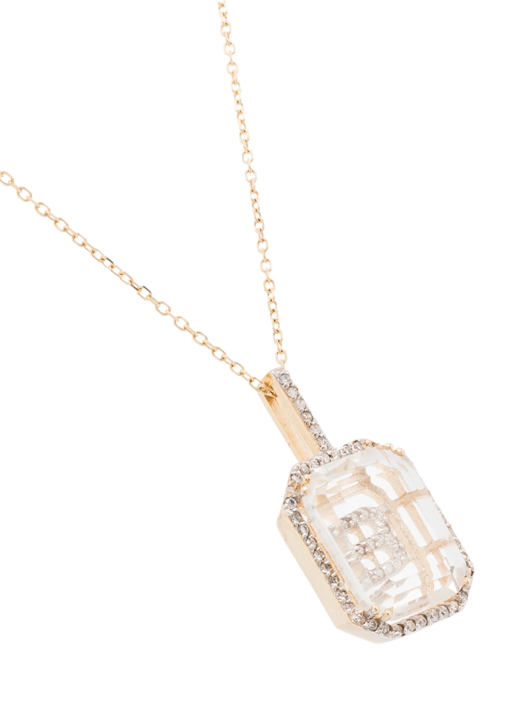 14kt yellow gold diamond B necklace