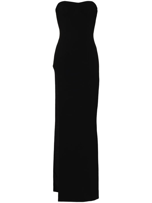 high-slit strapless tube gown