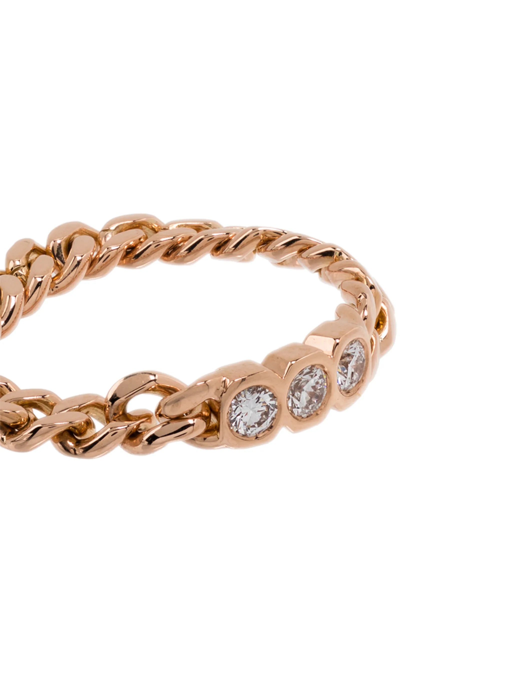 18kt rose gold chain-link diamond ring