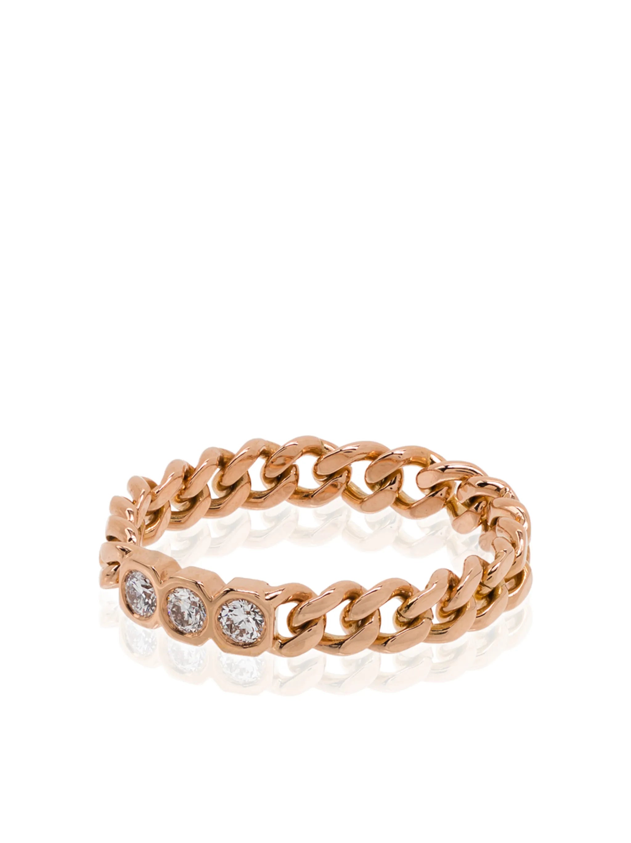 18kt rose gold chain-link diamond ring