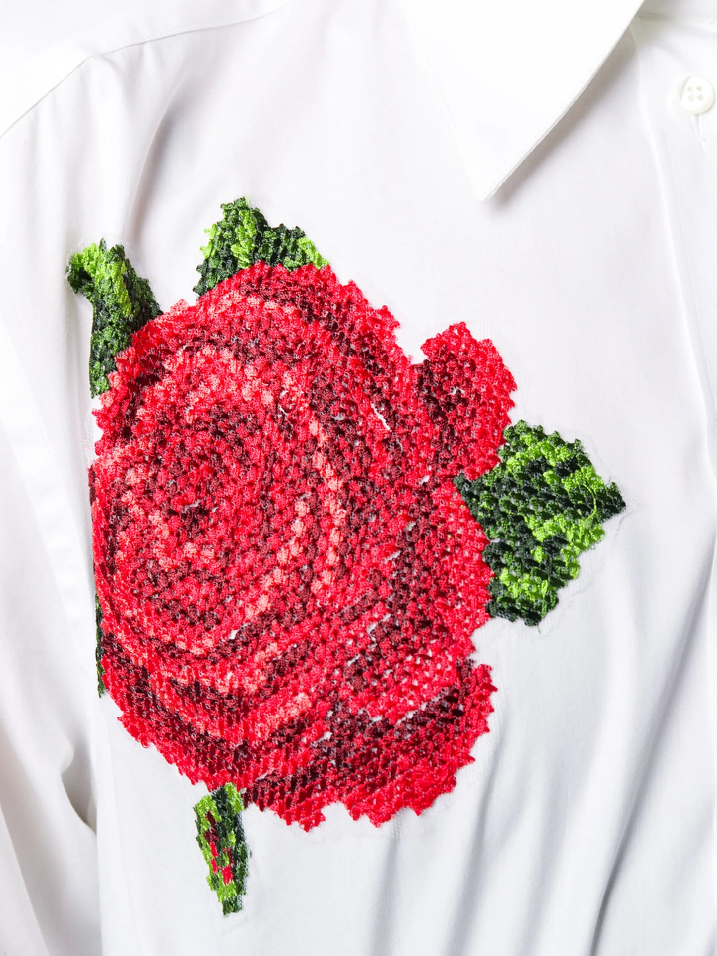 rose-embroidered cotton poplin shirt