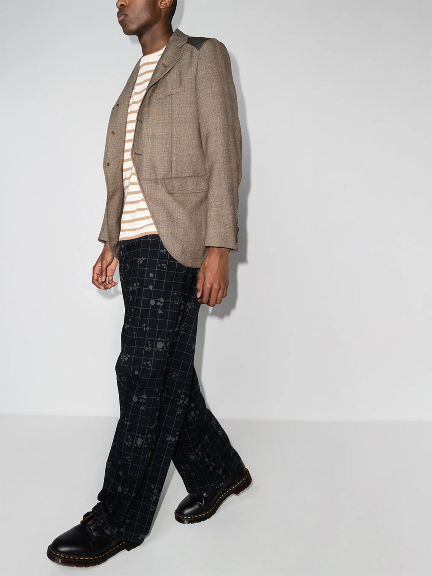 check-pattern loose-fit trousers