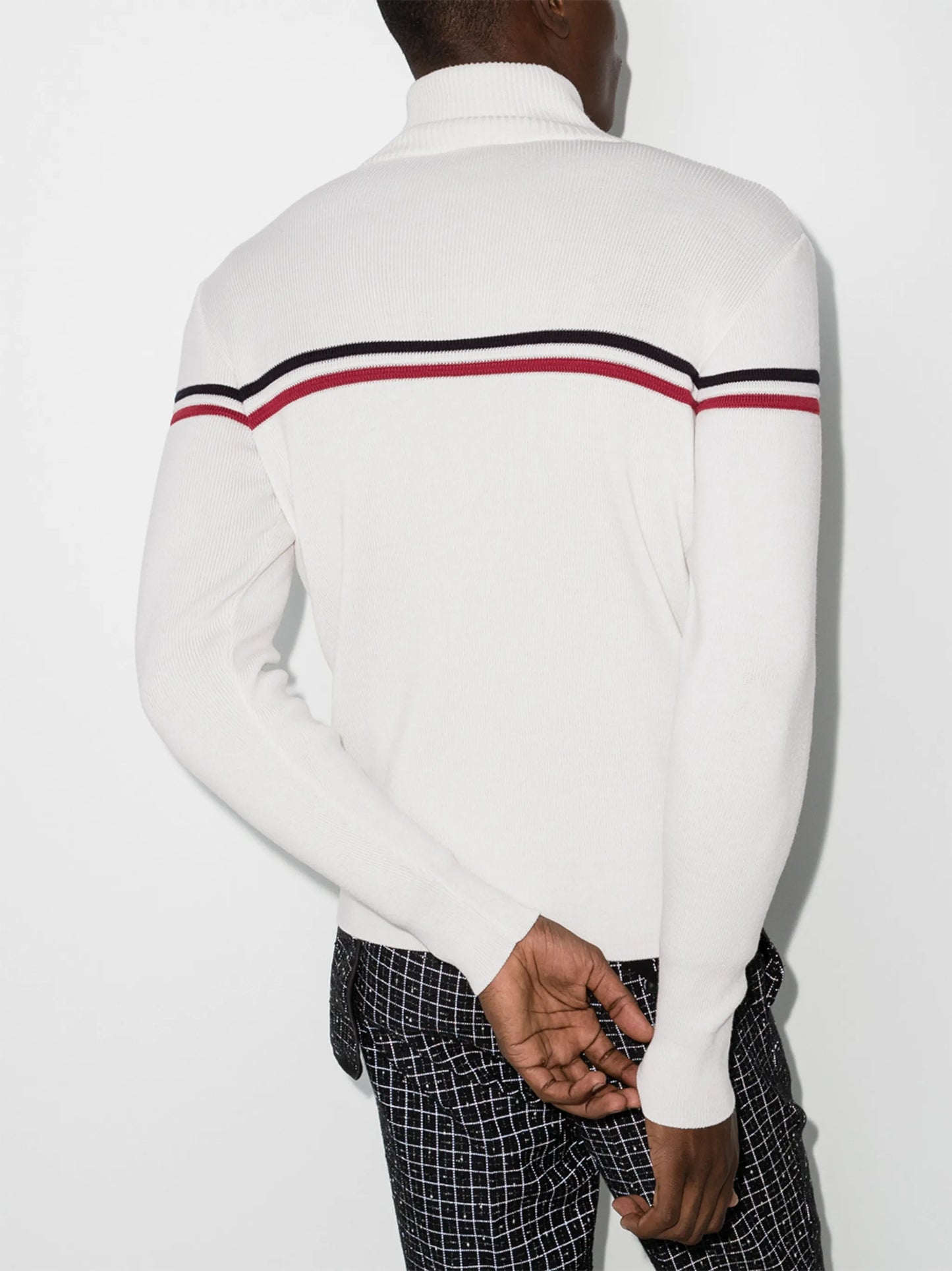 horizontal-stripe zip-up cardigan
