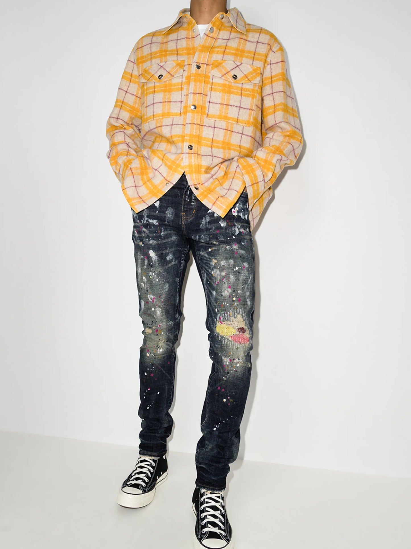 paint splatter distressed jeans
