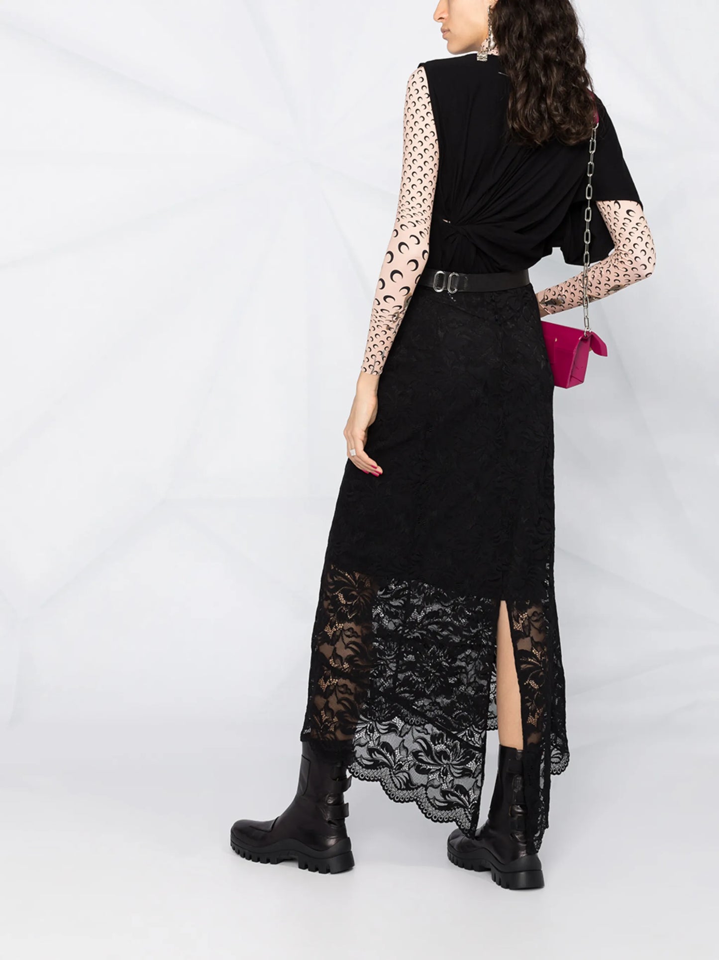 split-hem lace midi skirt