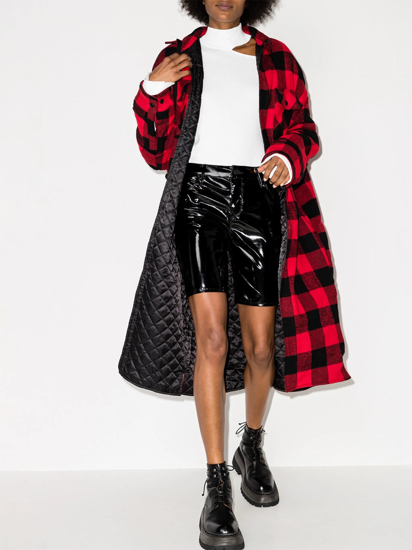 high-waist faux-leather shorts