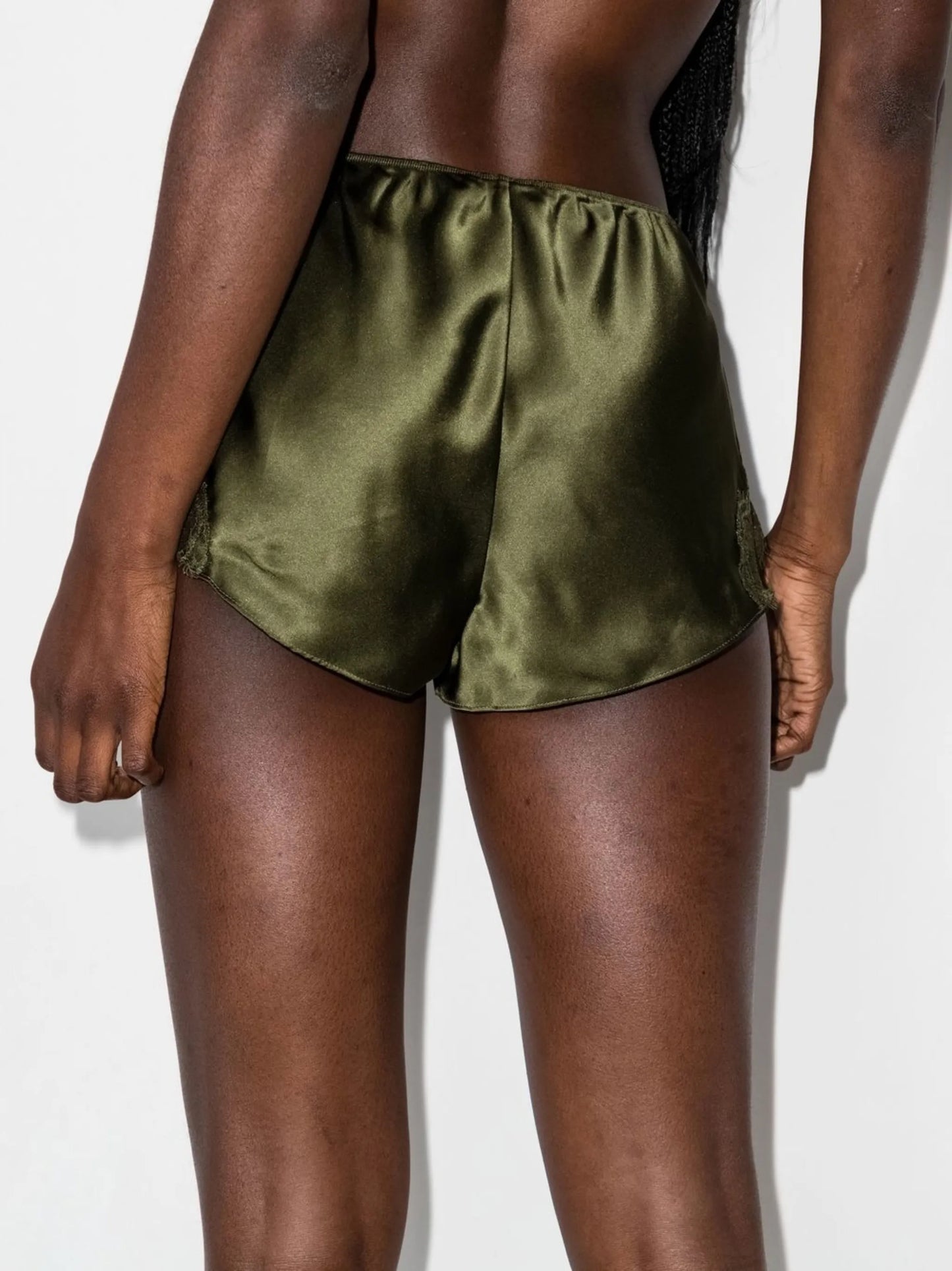 lace trim silk shorts