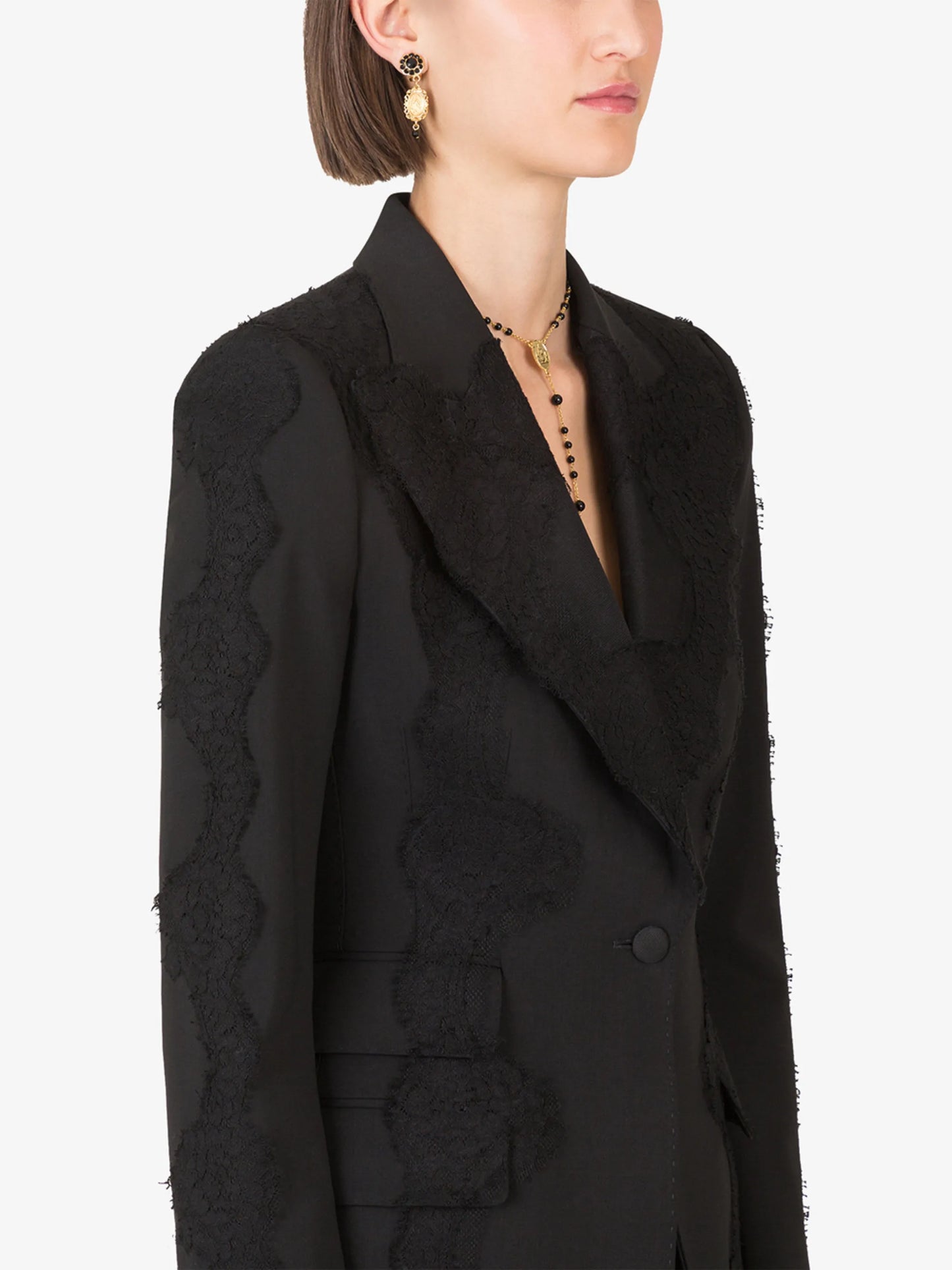 lace-overlay peak-lapel blazer