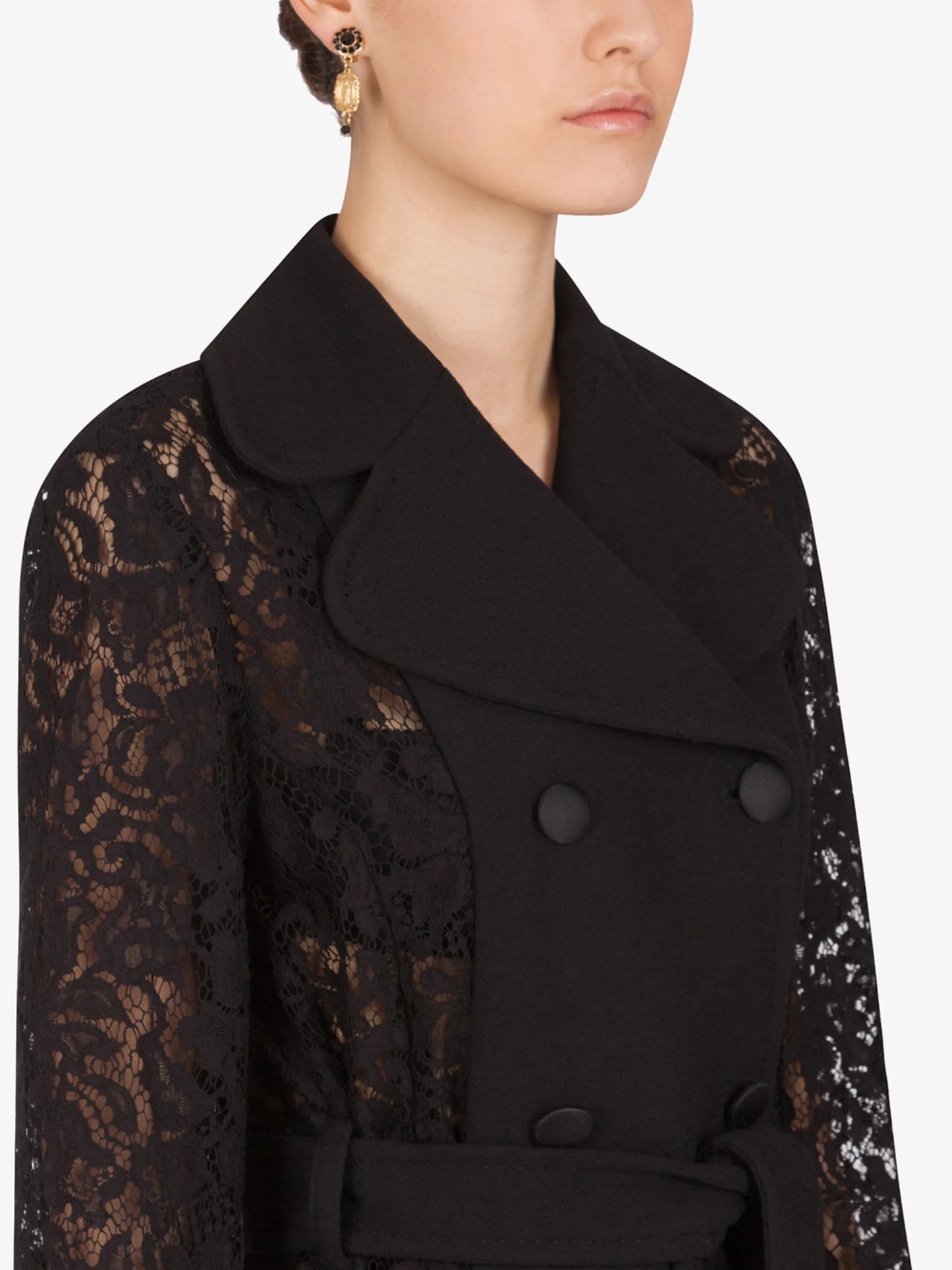 lace-detail double-breasted coat