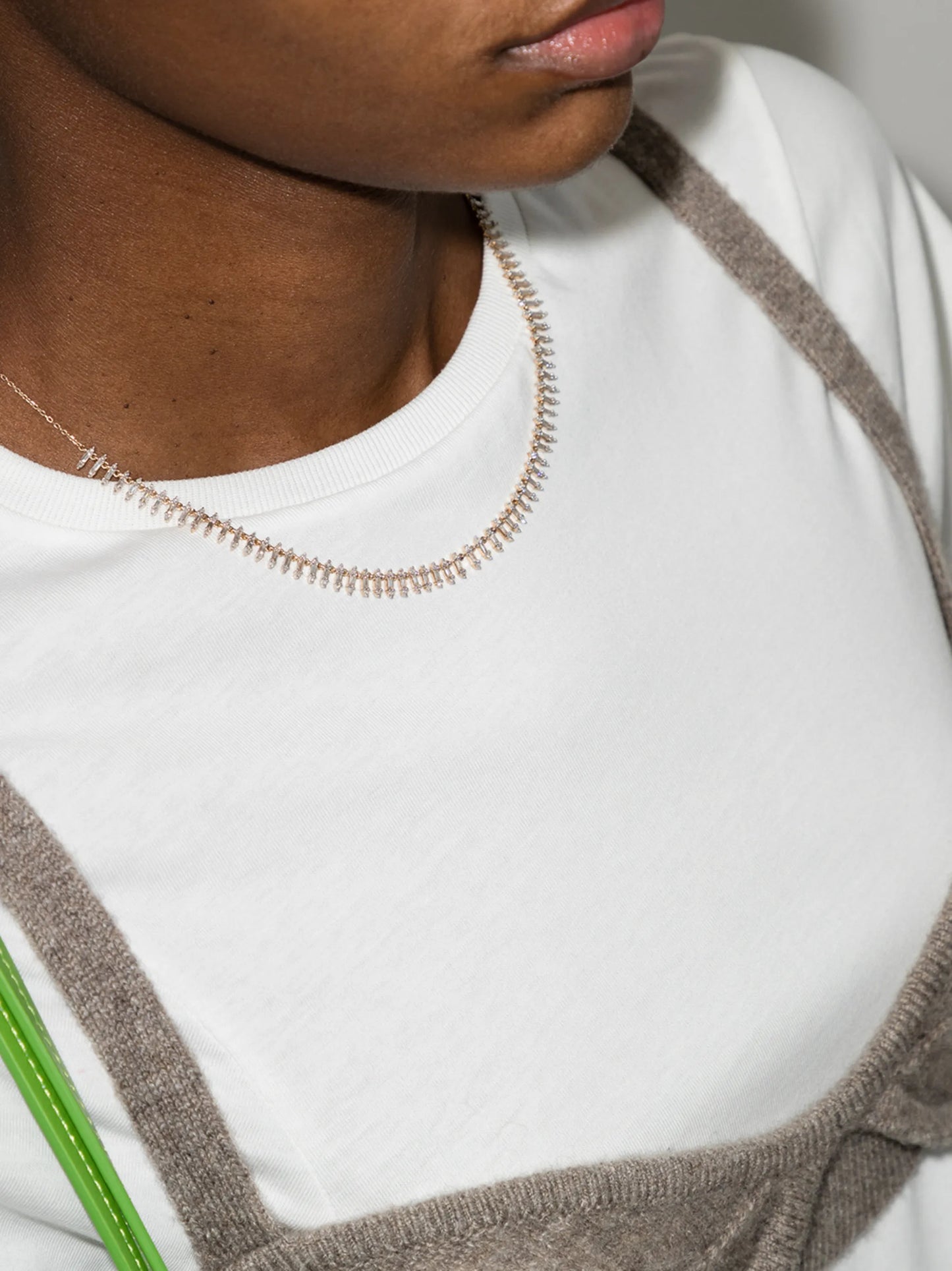 14K yellow gold Half Riviera diamond necklace