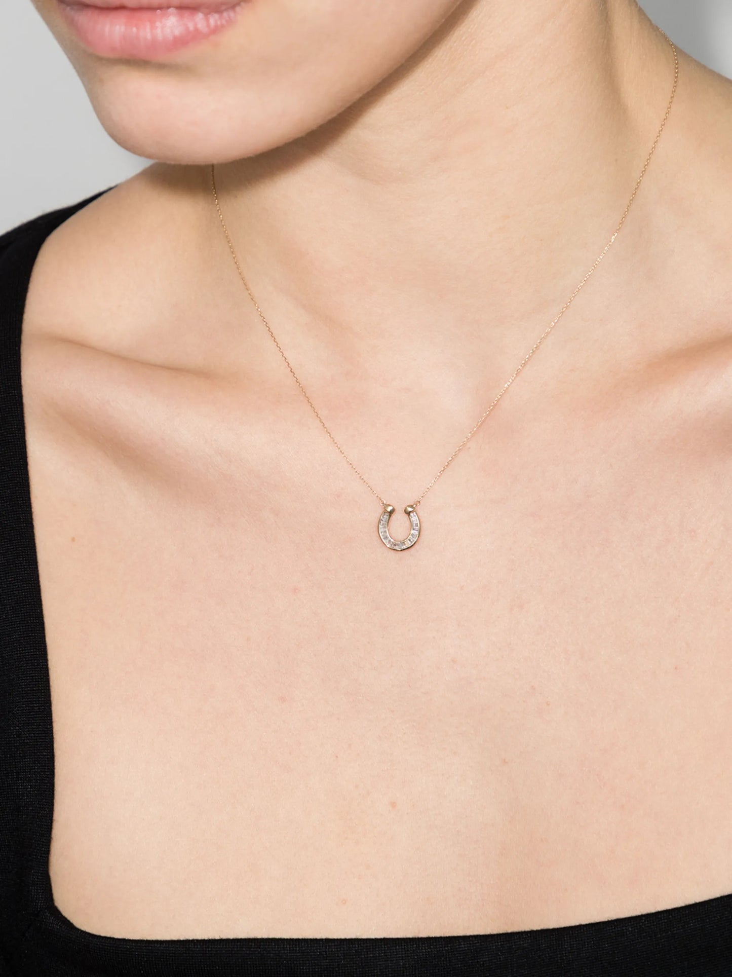 14K Yellow Gold diamond horseshoe necklace