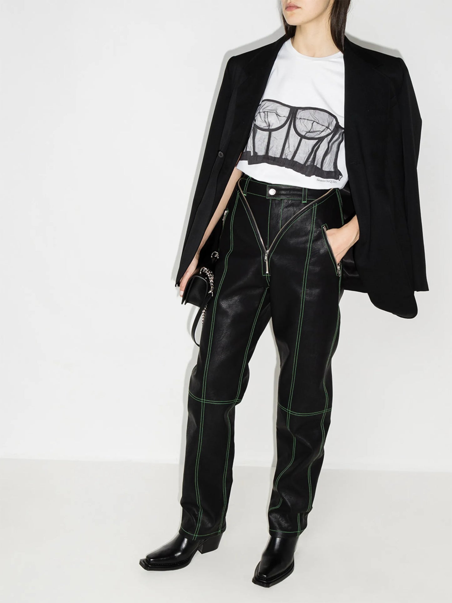 bustier-print crew-neck T-shirt