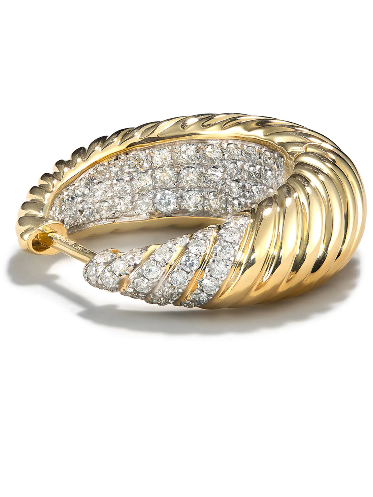 pair of gold diamond gadroon hoop earrings