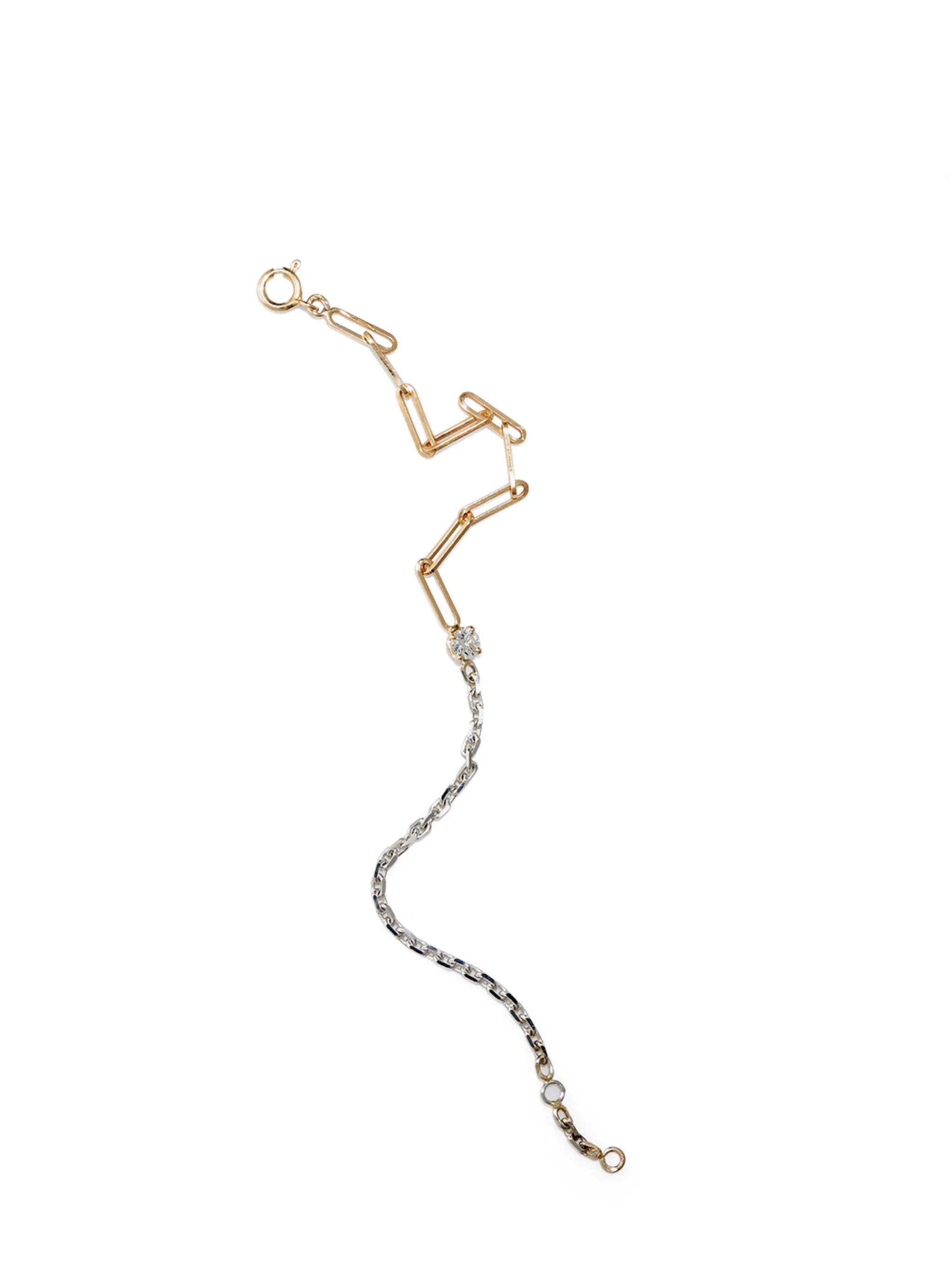 18kt yellow and white gold solitaire diamond mix chain bracelet