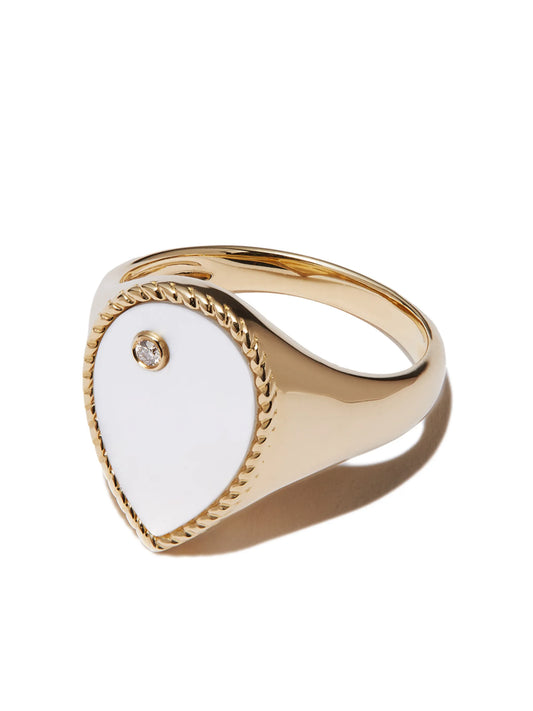 9kt yellow gold pearl and diamond signet ring