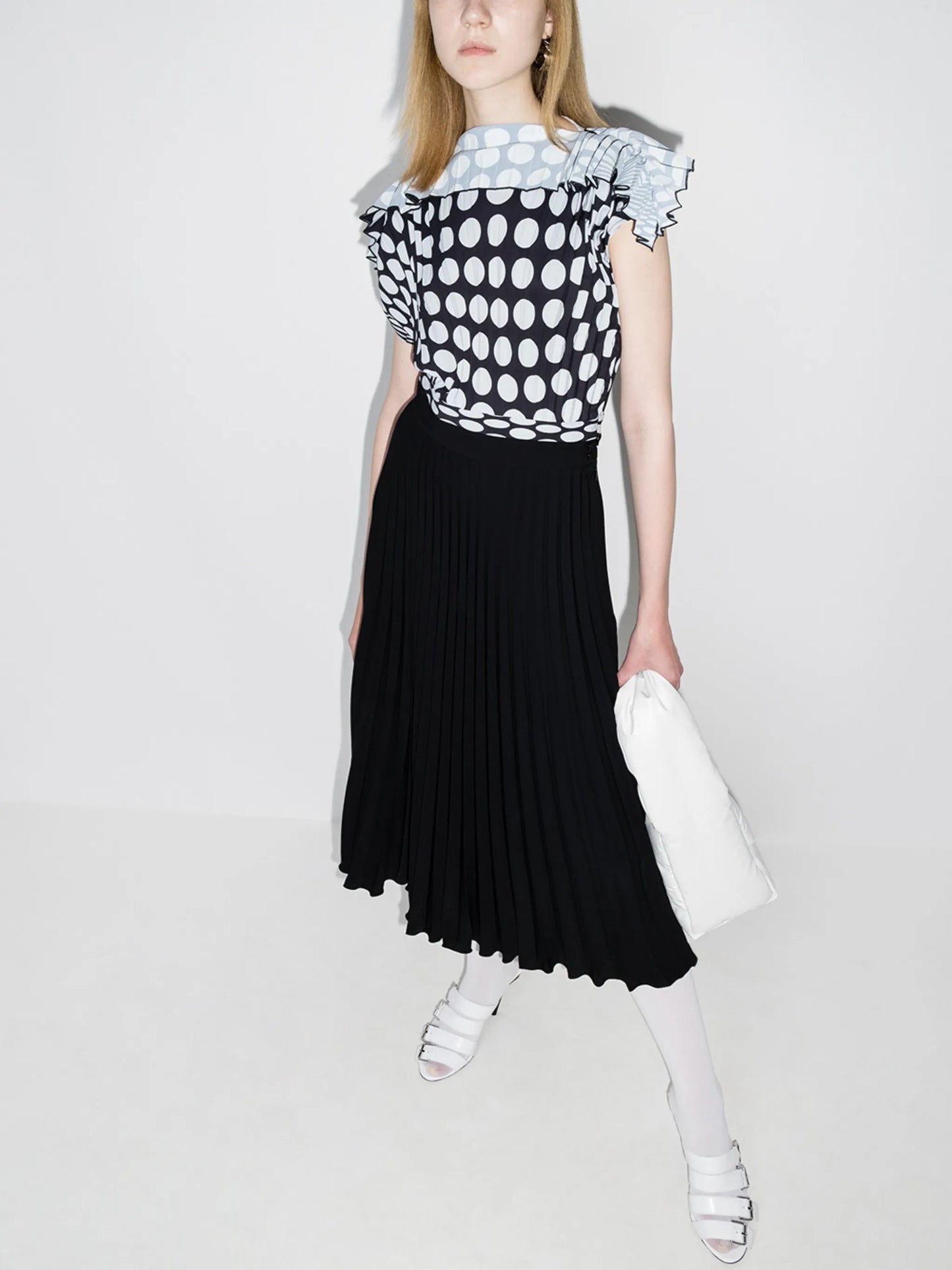 polka dot pleated midi dress