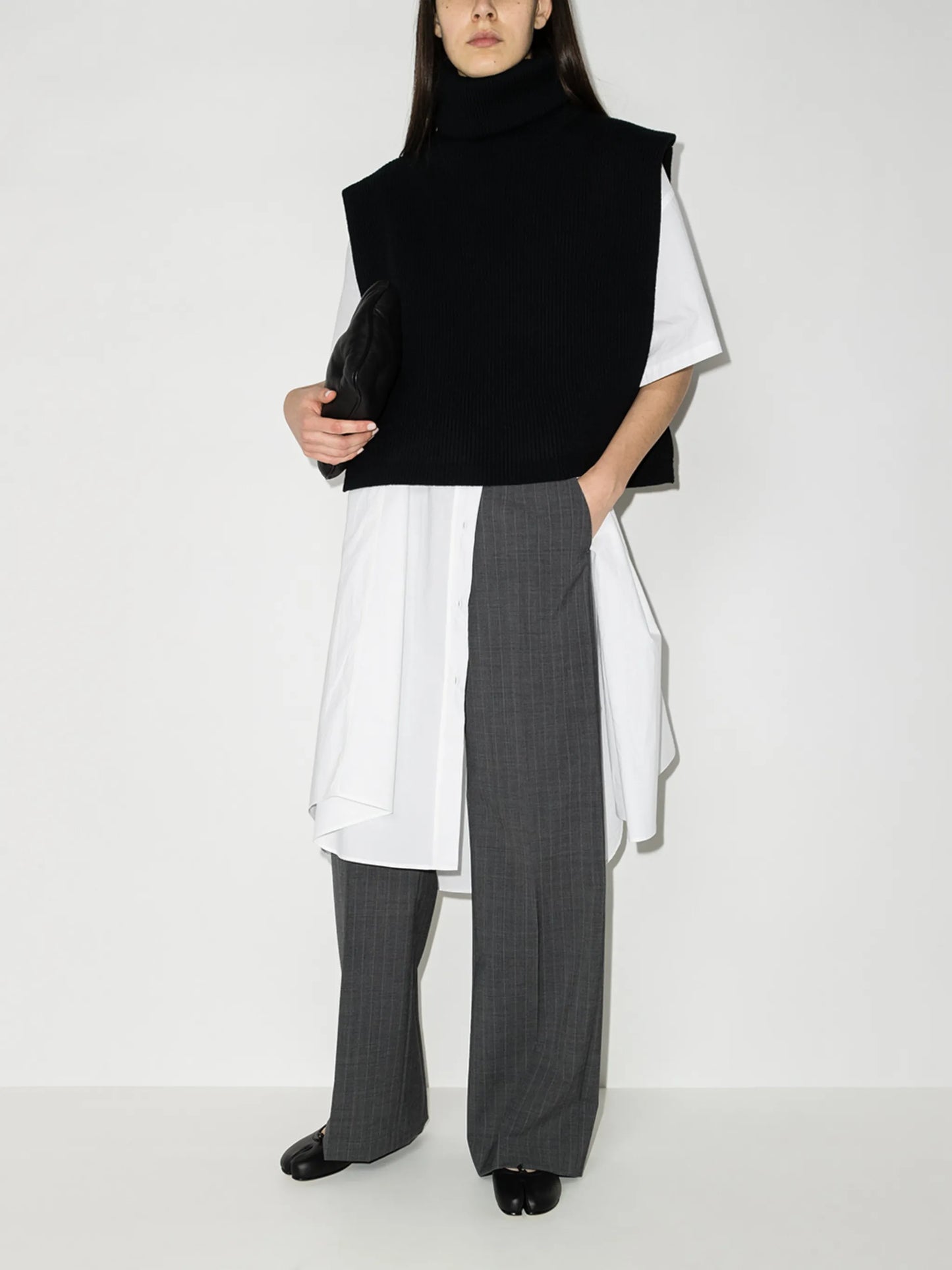 high-waisted pinstripe trousers