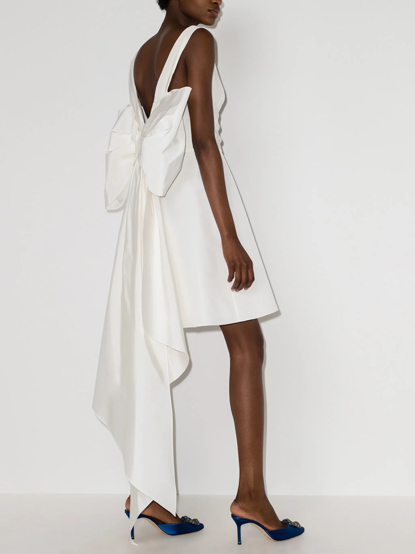 oversize-bow silk mini dress