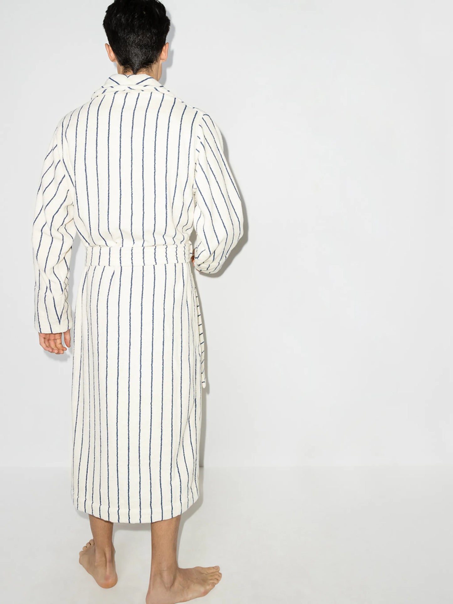 stripe print tied-waist robe