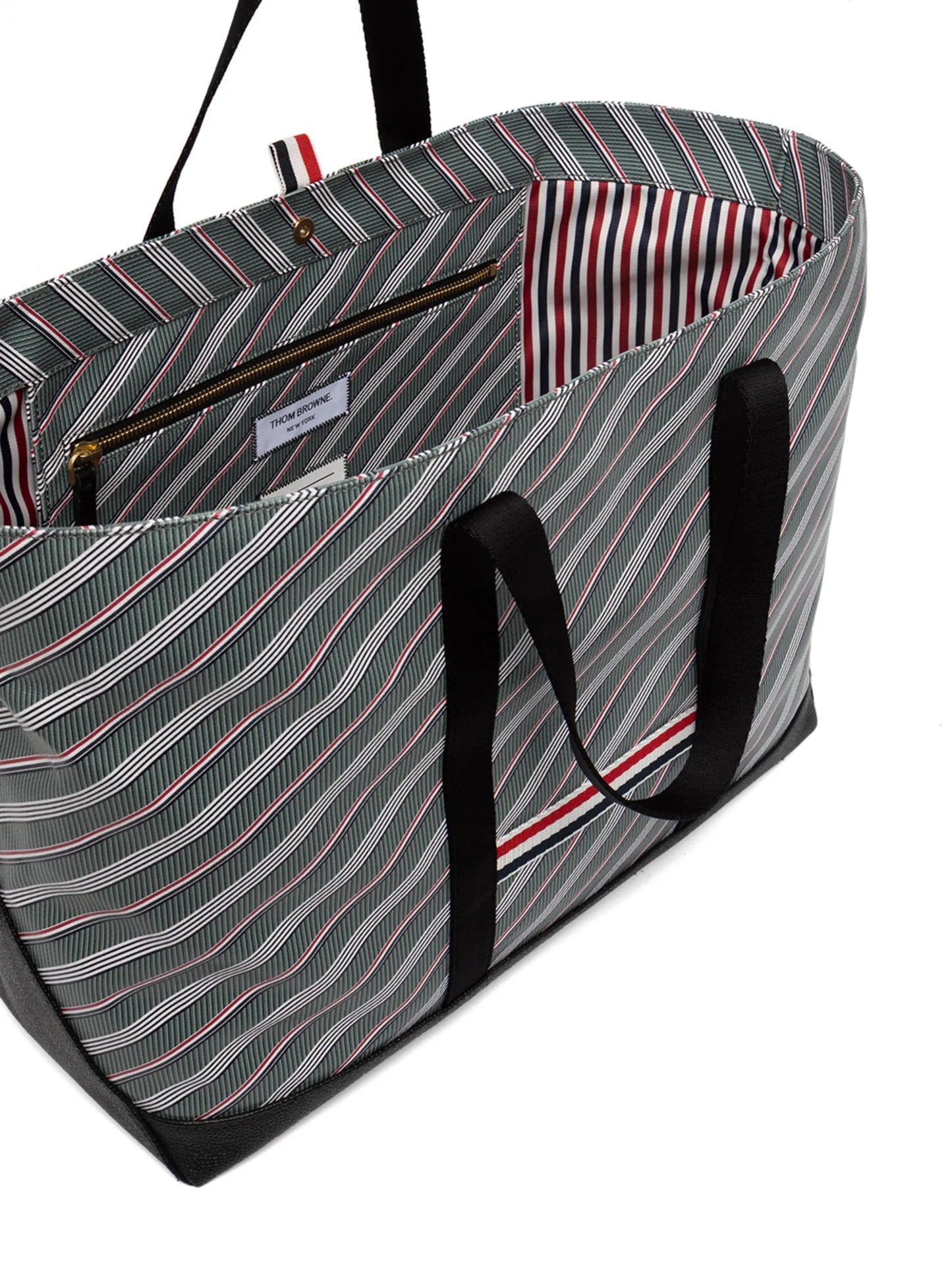 striped leather-trim tote bag