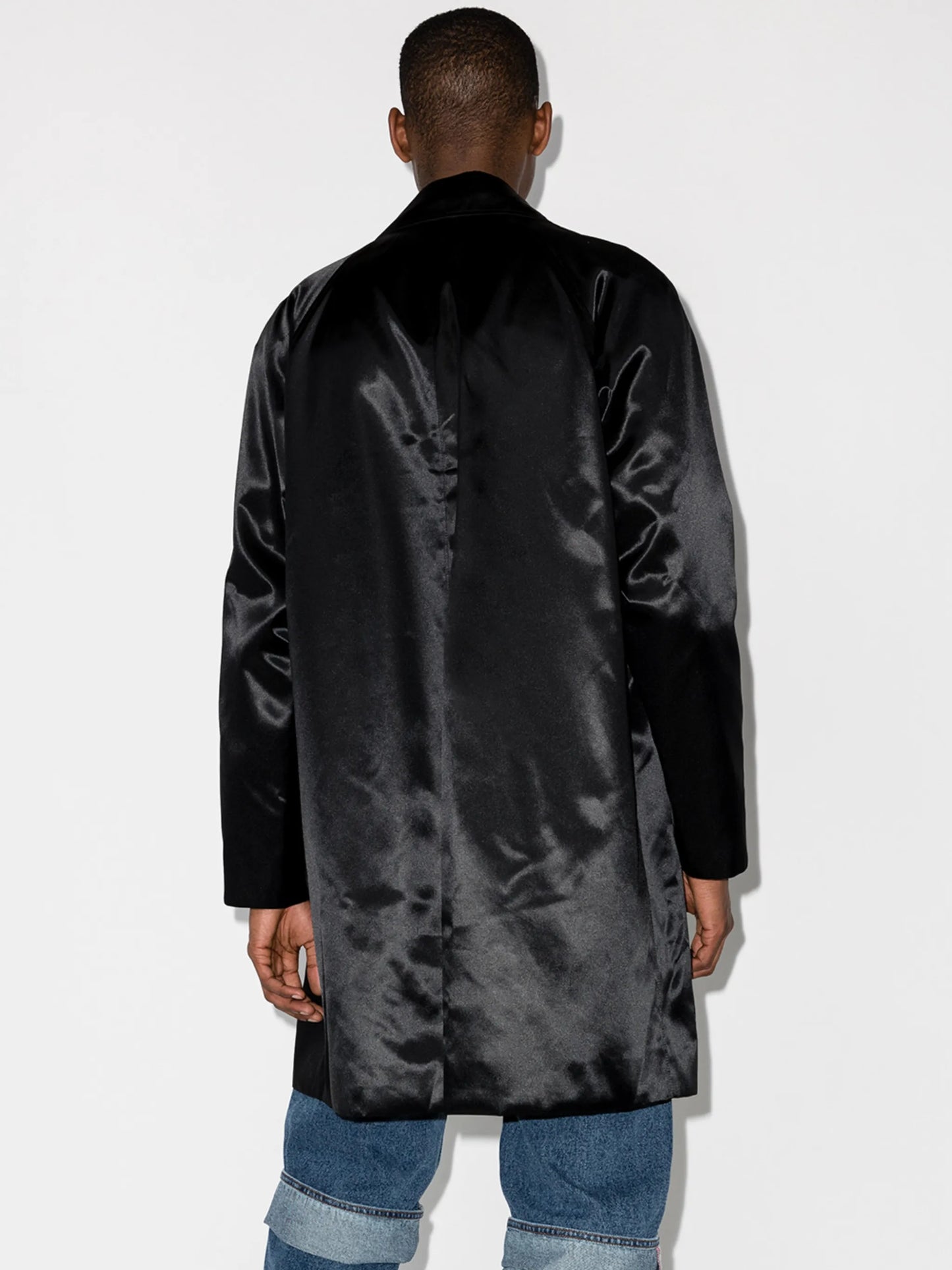 single-breasted satin overcoat