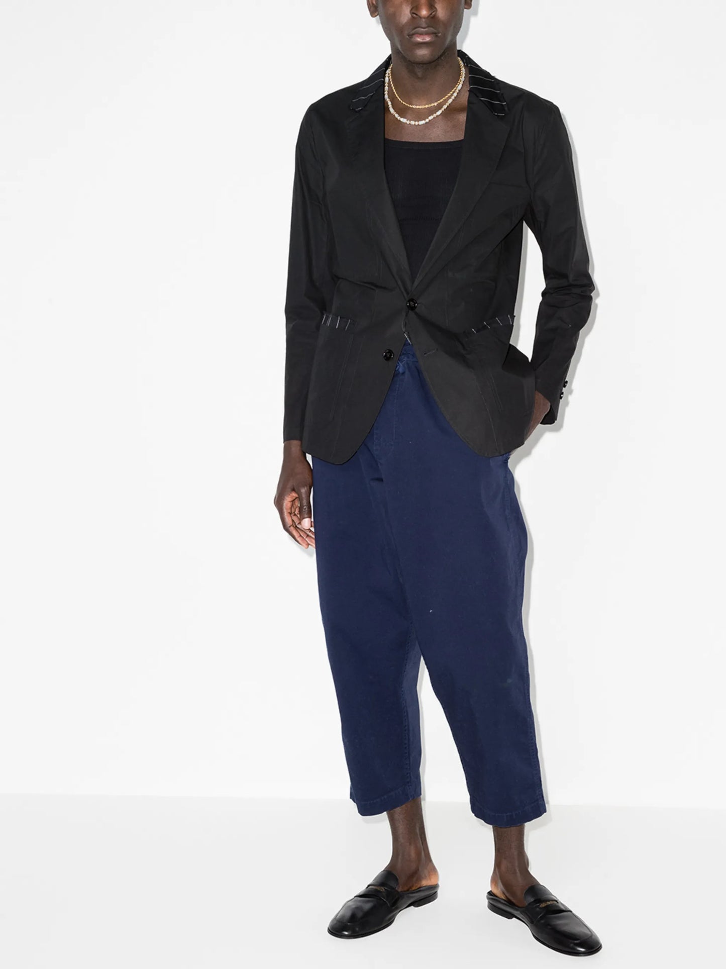 stripe-trim single-breasted blazer