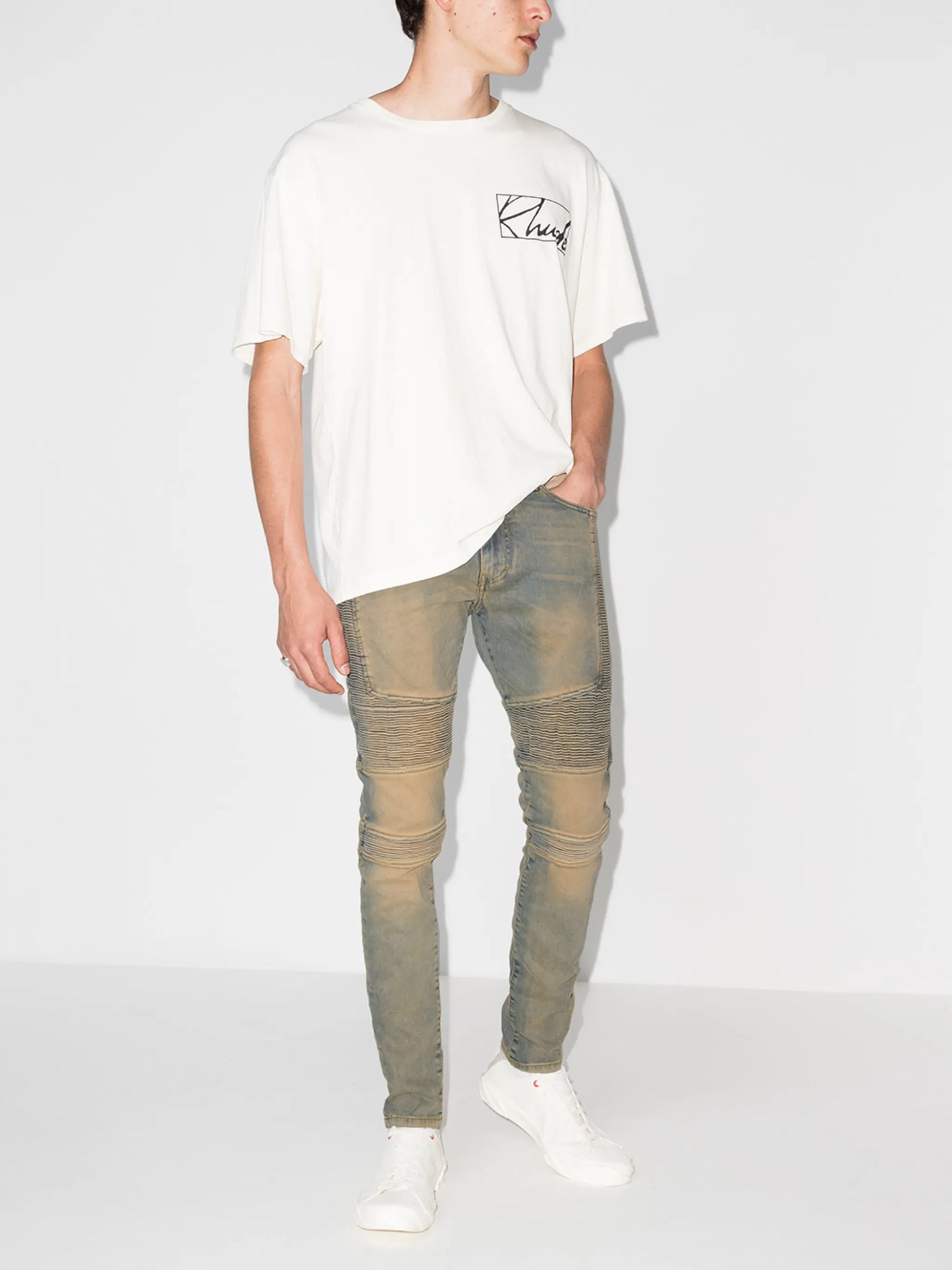 biker-style skinny jeans