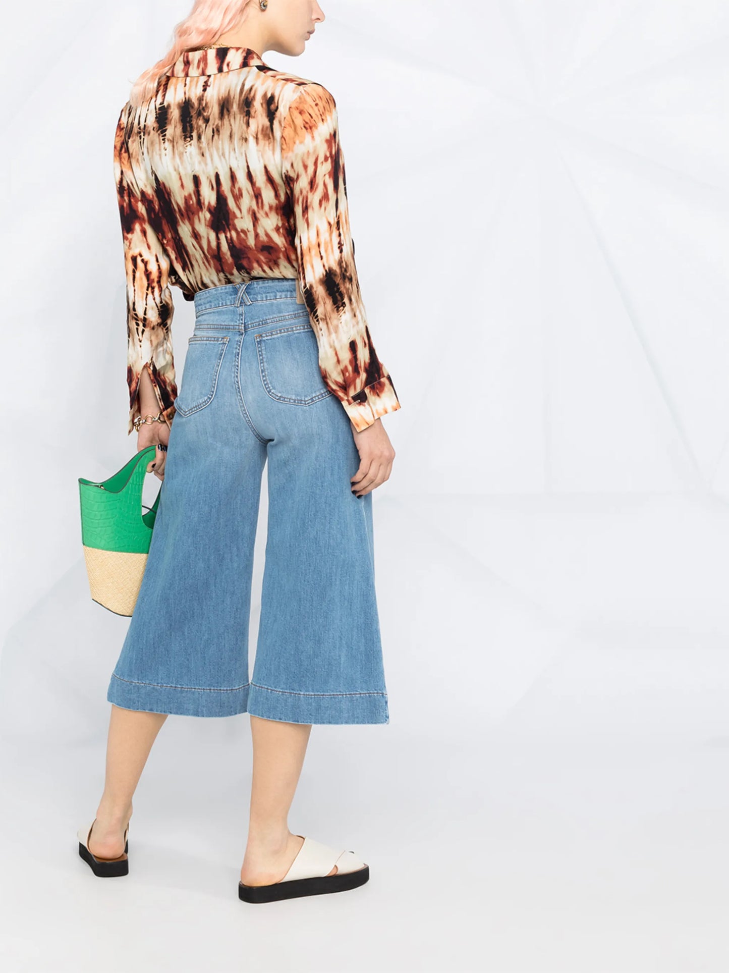 lattice-pocket wide-leg cropped jeans