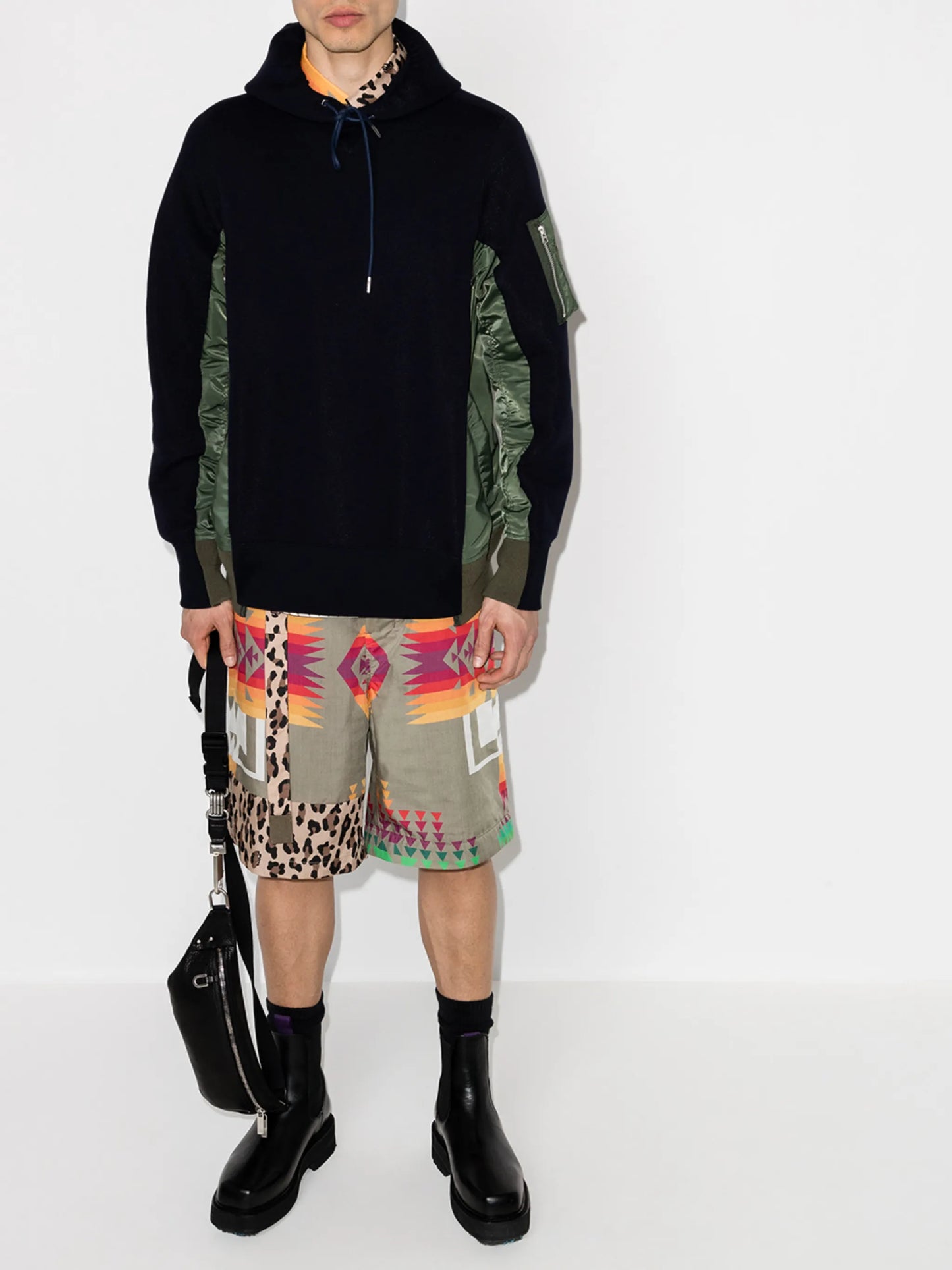 two-tone panelled hoodie