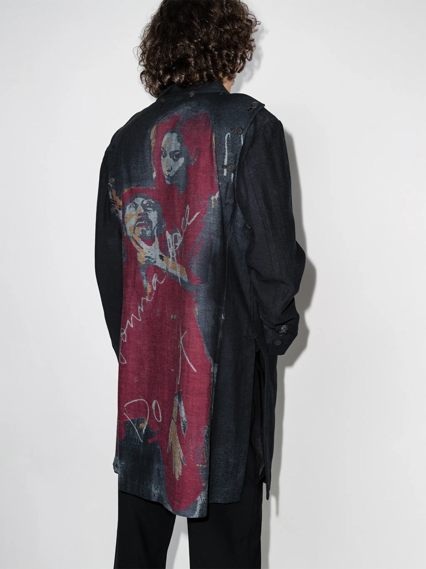 graphic-print longline shirt jacket