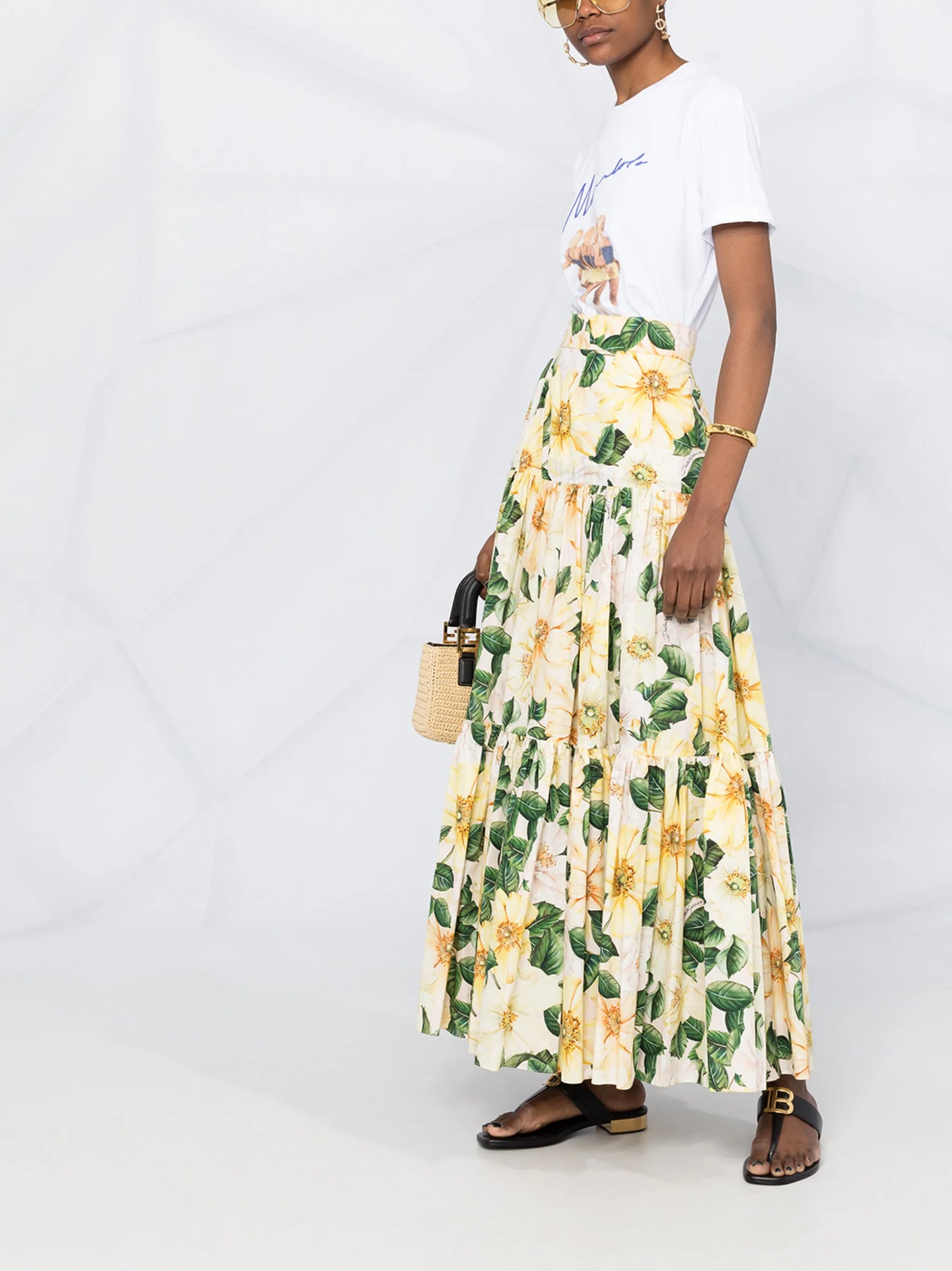 floral-print tiered skirt