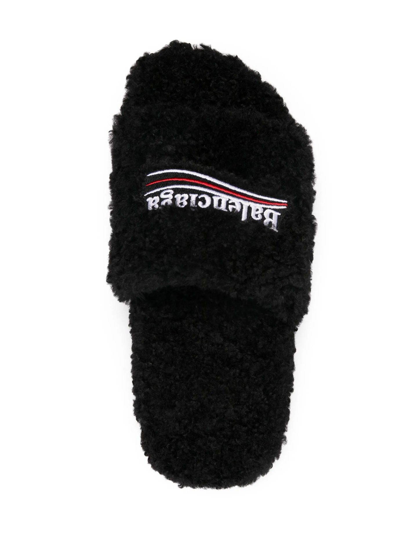 campaign-logo faux-shearling slides