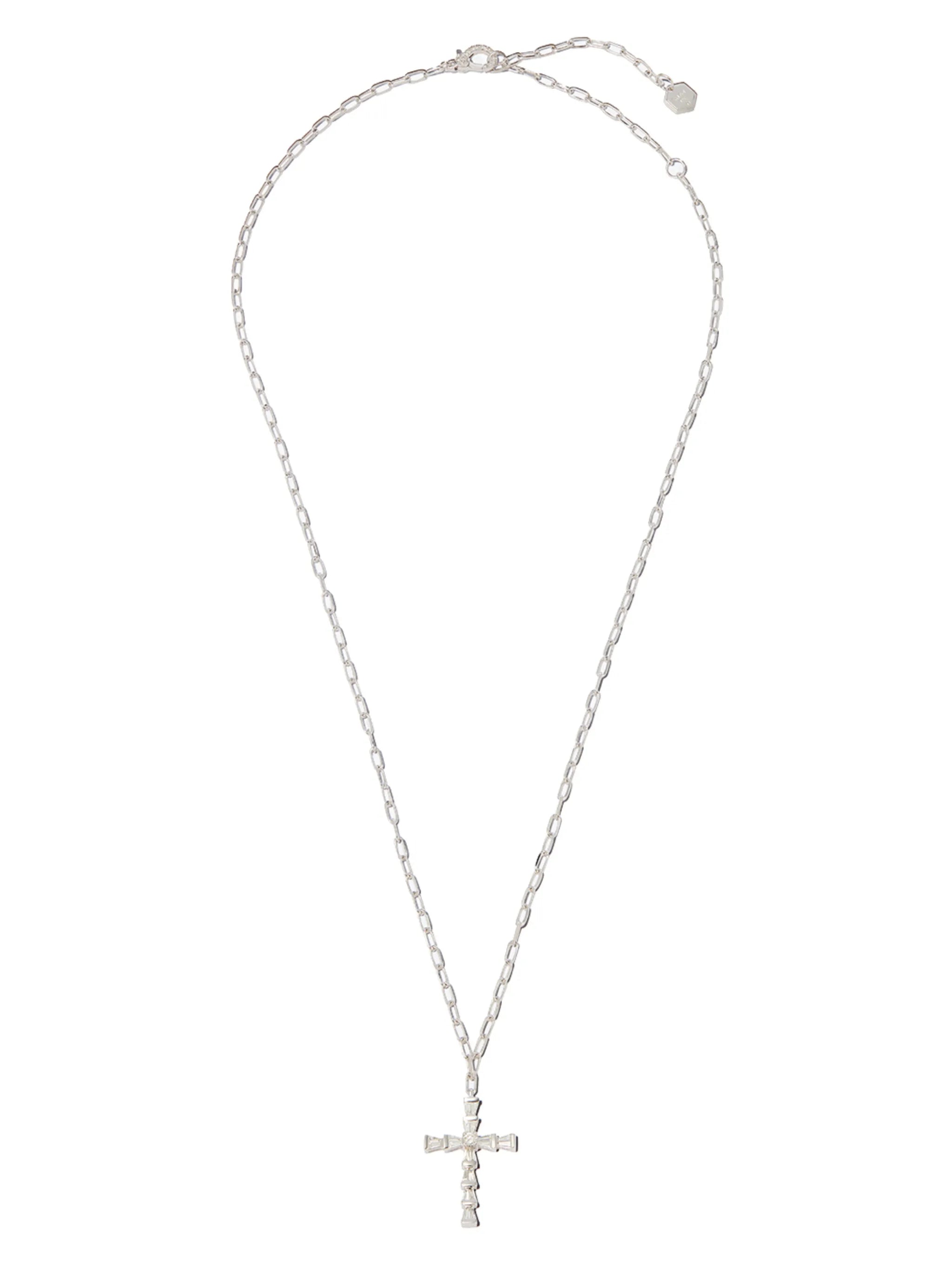 18kt white gold mini-cross diamond necklace