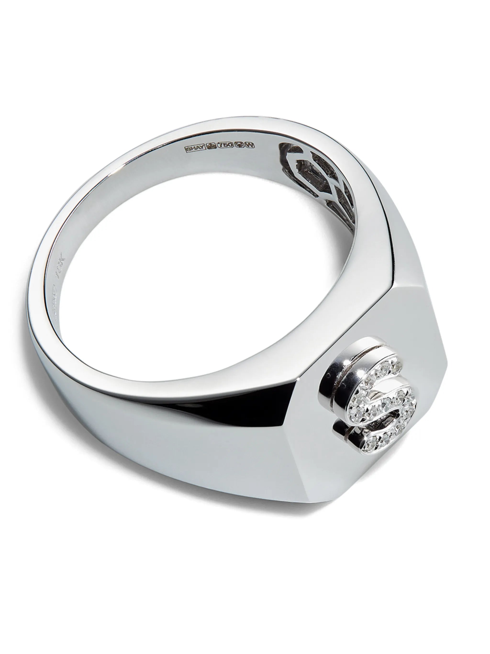 18kt white gold S-initial ring