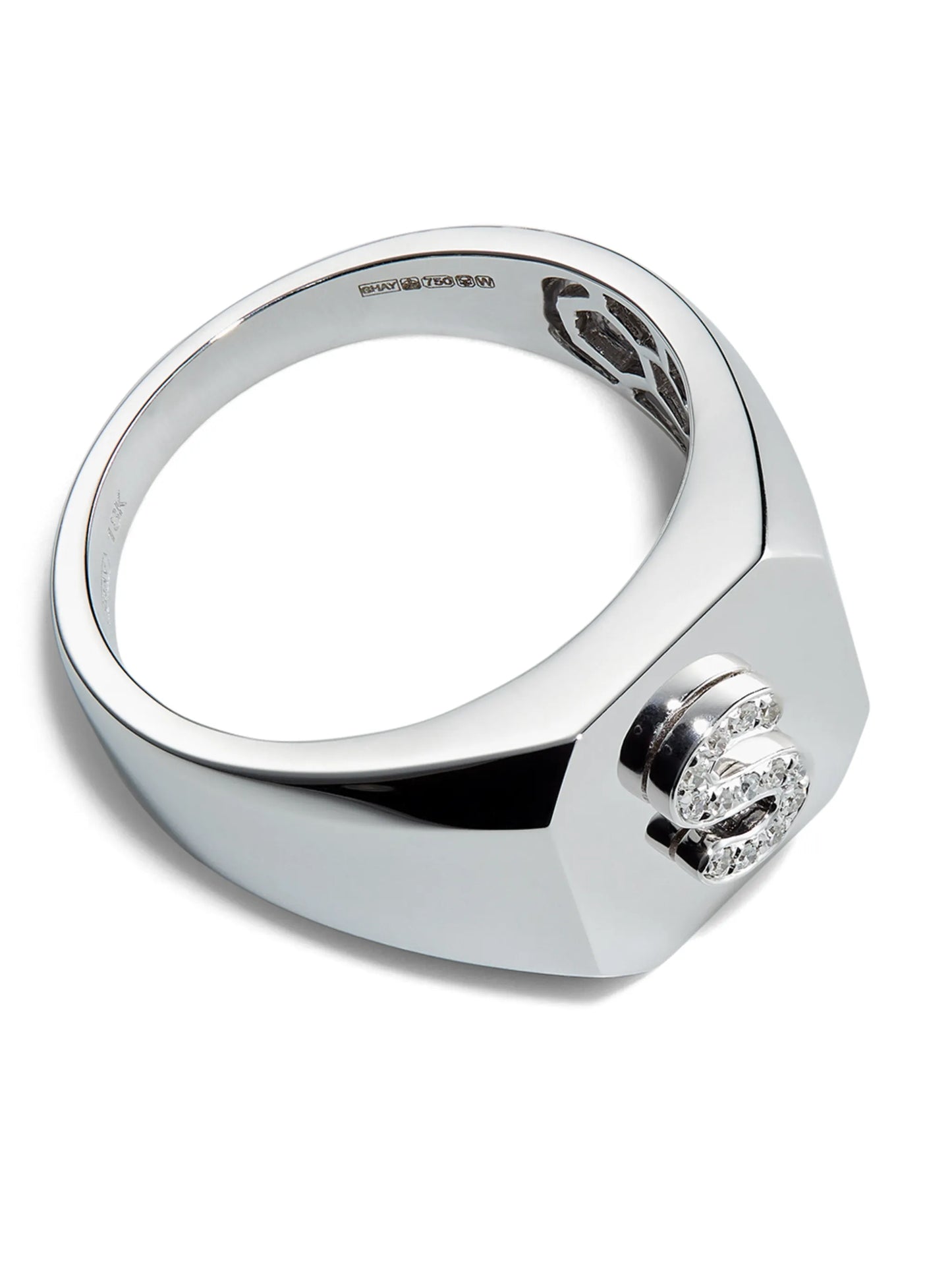 18kt white gold S-initial ring