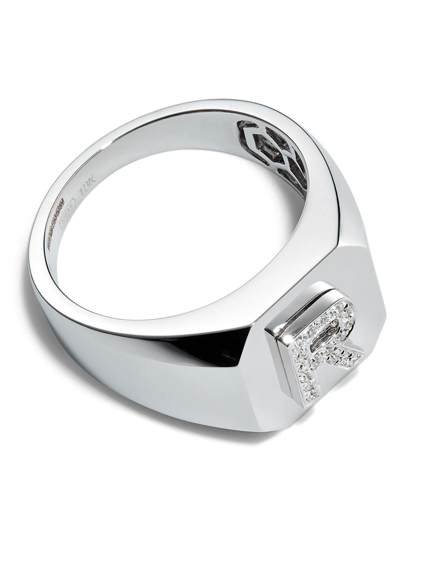 18kt white gold R-initial ring