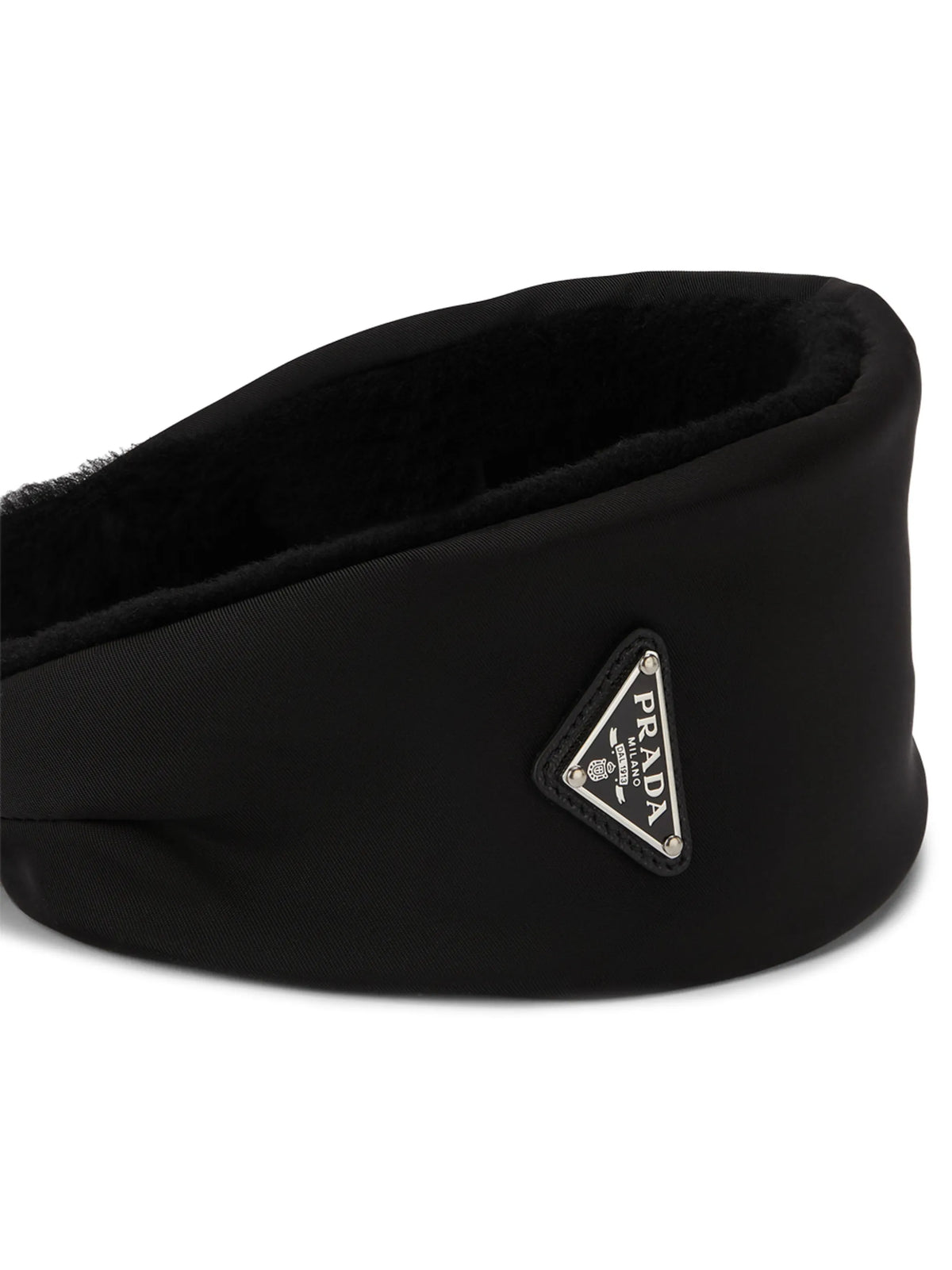 Re-Nylon triangle-logo shearling headband