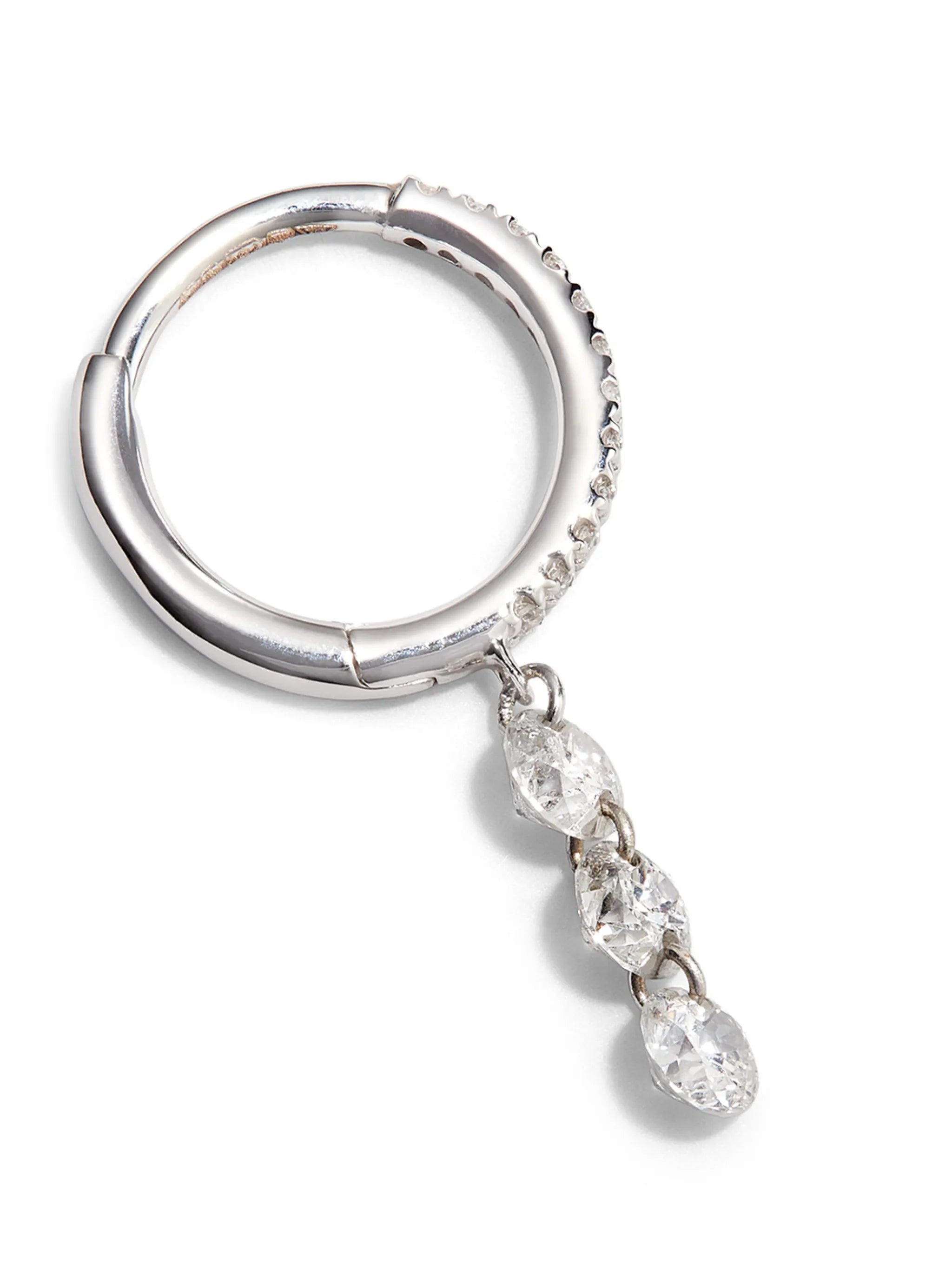 18K white gold diamond hoop earring