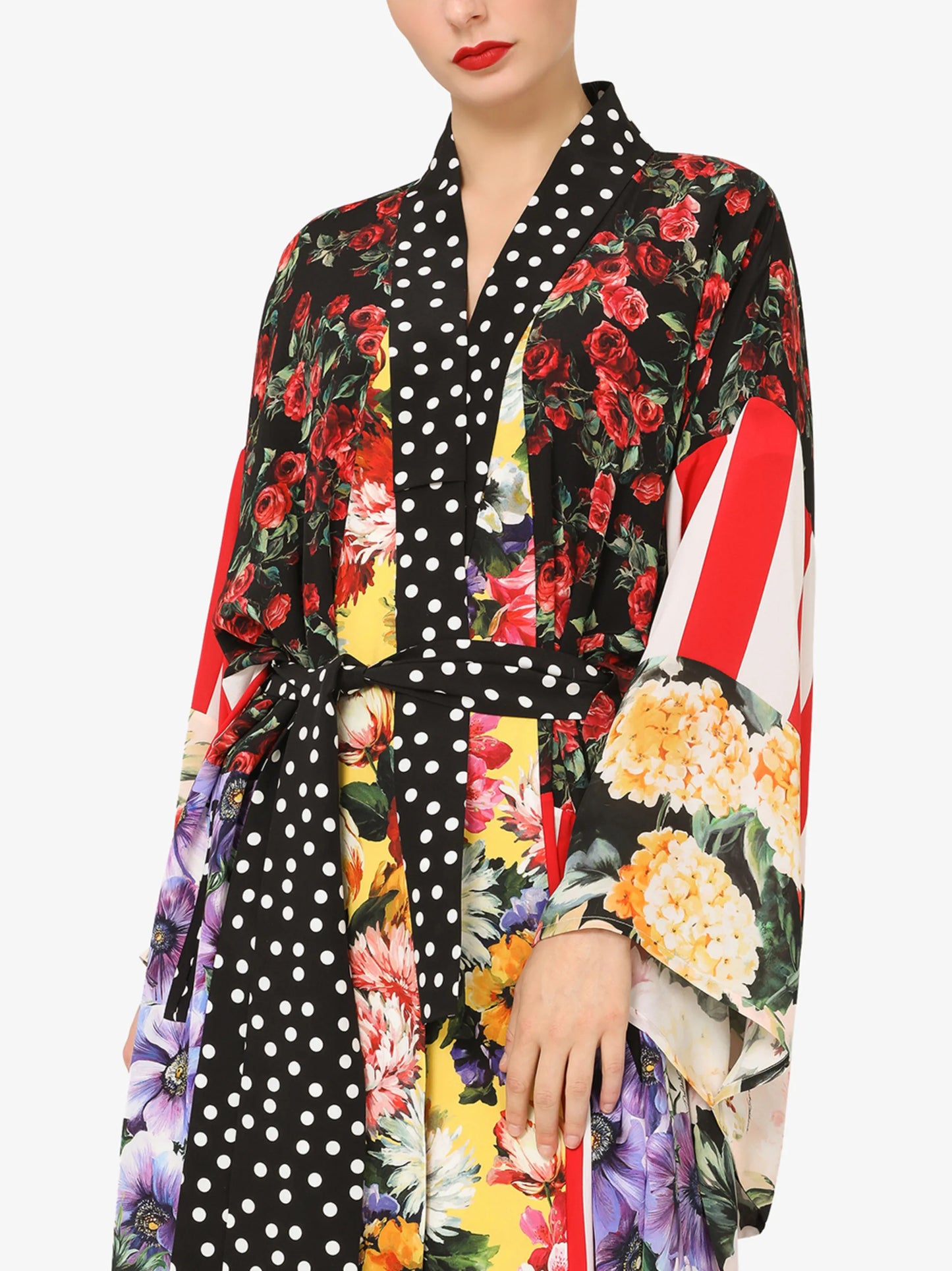 long mixed-print silk coat