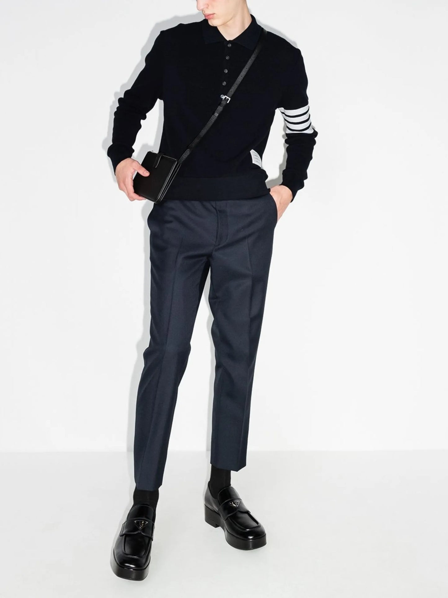 4-Bar Stripe long-sleeved polo shirt