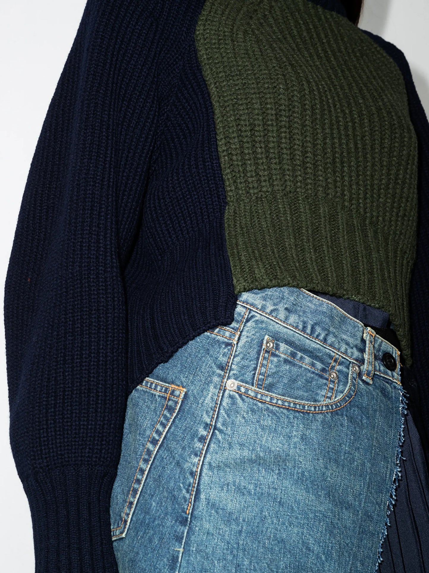 cropped two-tone wool-blend jumper