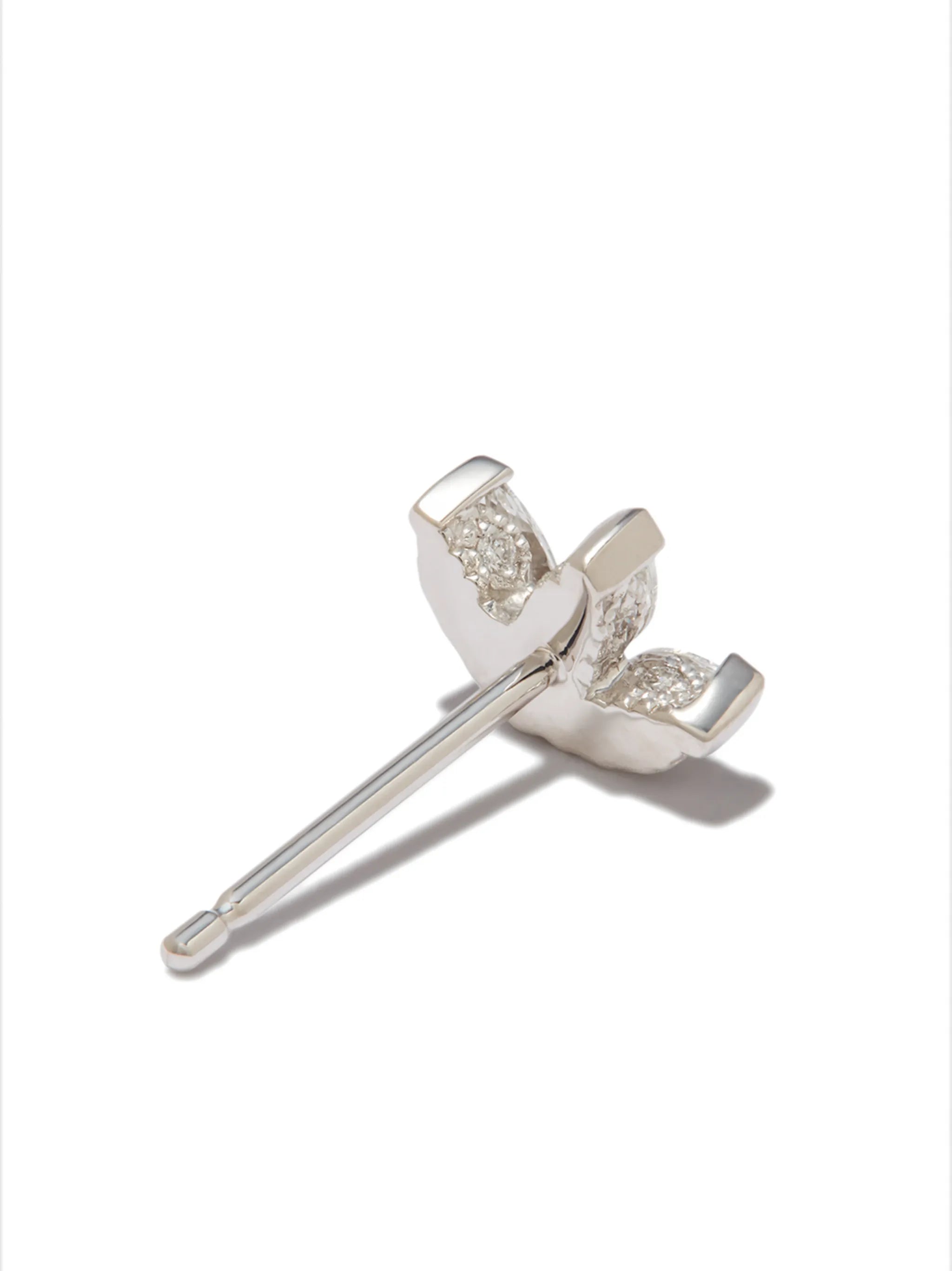 18kt white gold engraved lotus diamond single earring