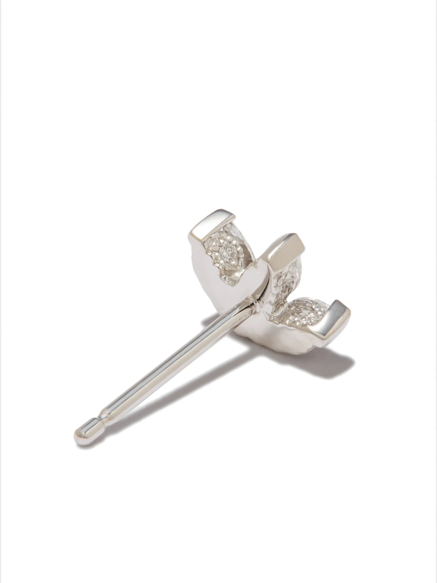 18kt white gold engraved lotus diamond single earring